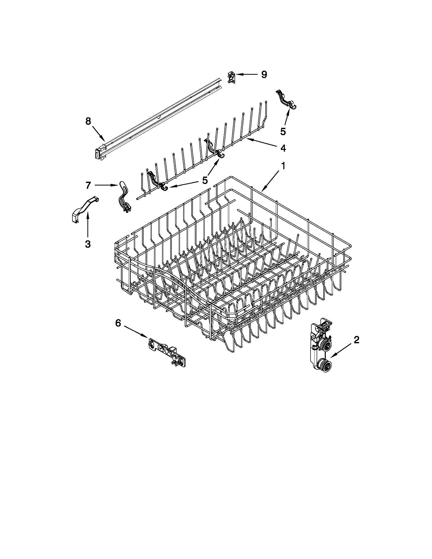Kenmore Elite 66513923K015 upper rack and track parts diagram