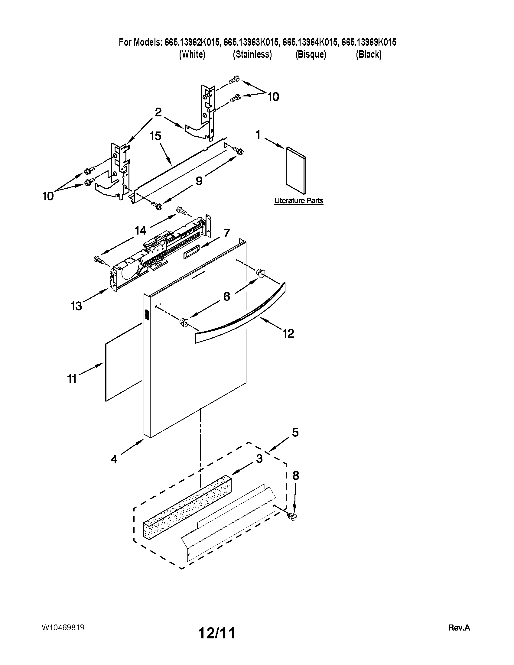 Kenmore Elite 66513963K015 door and panel parts diagram