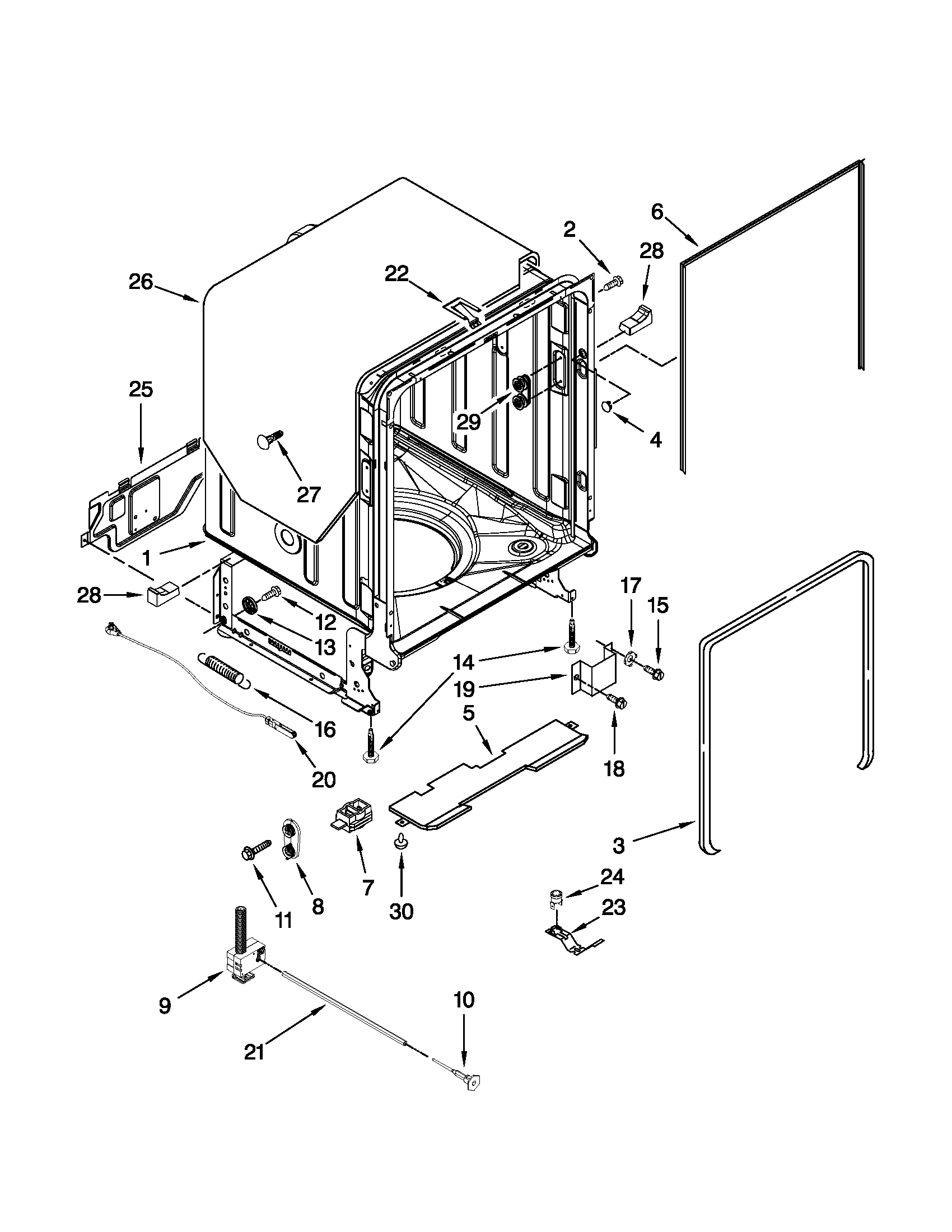Kenmore Elite 66513963K015 tub and frame parts diagram