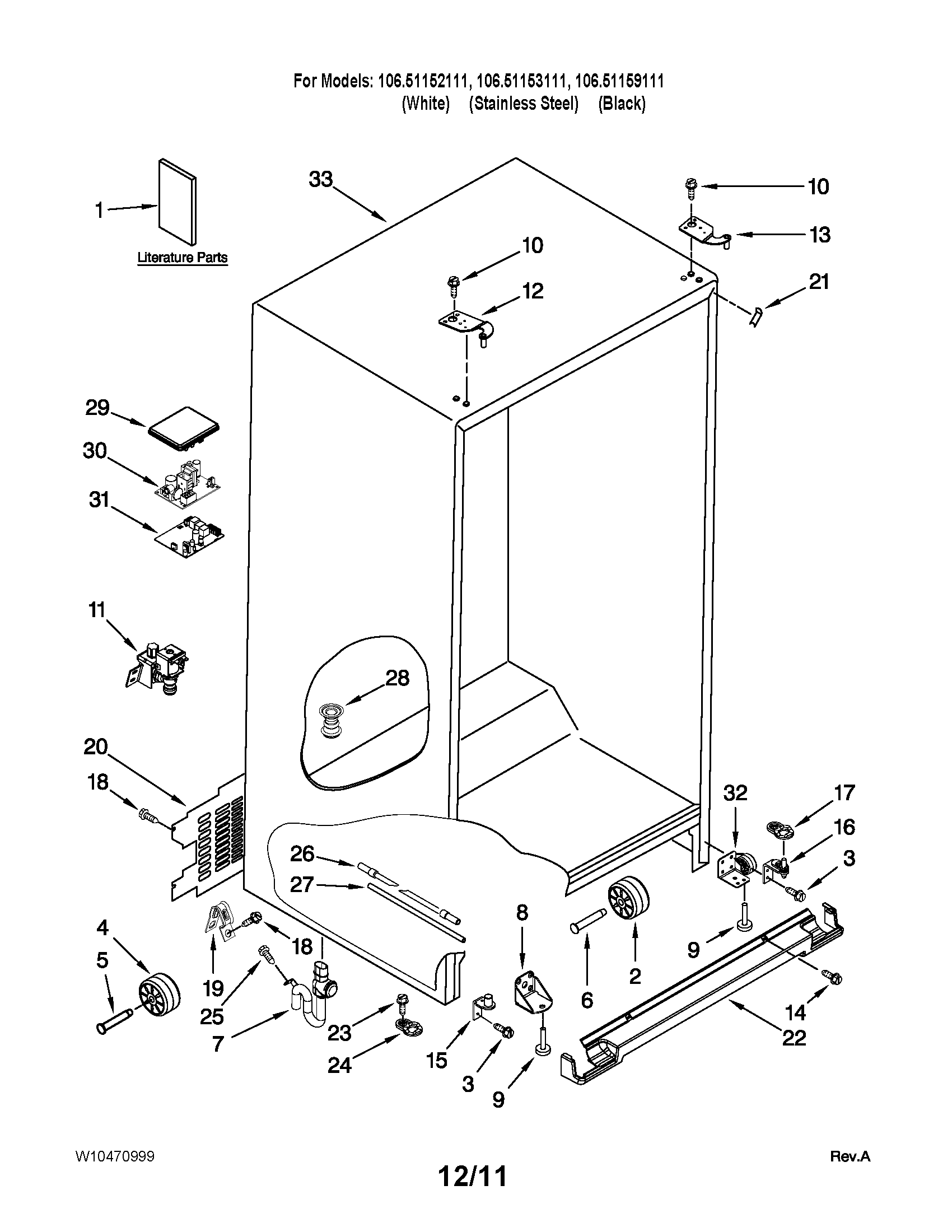 Kenmore Elite 10651153111 cabinet parts diagram