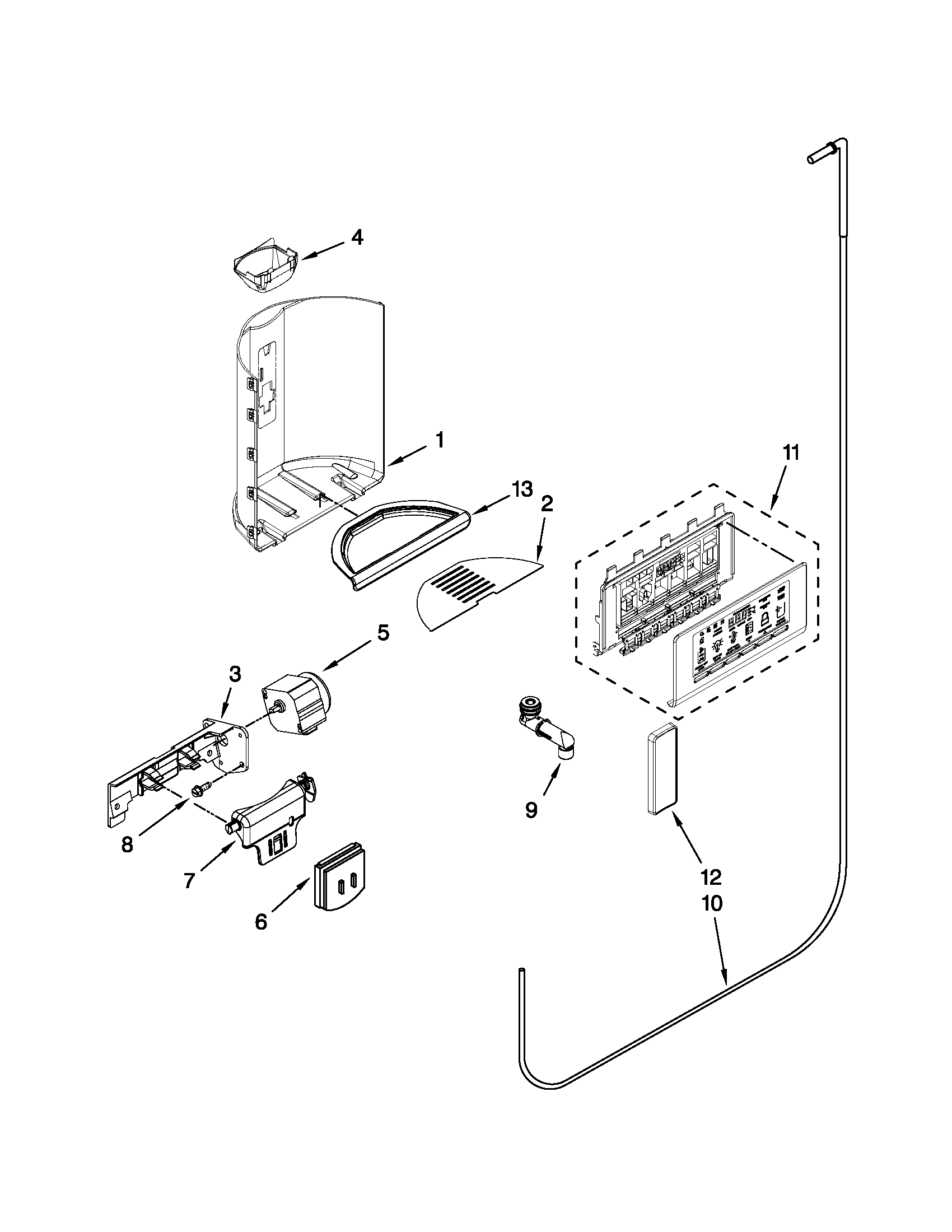 Kenmore Elite 10651153111 dispenser front parts diagram