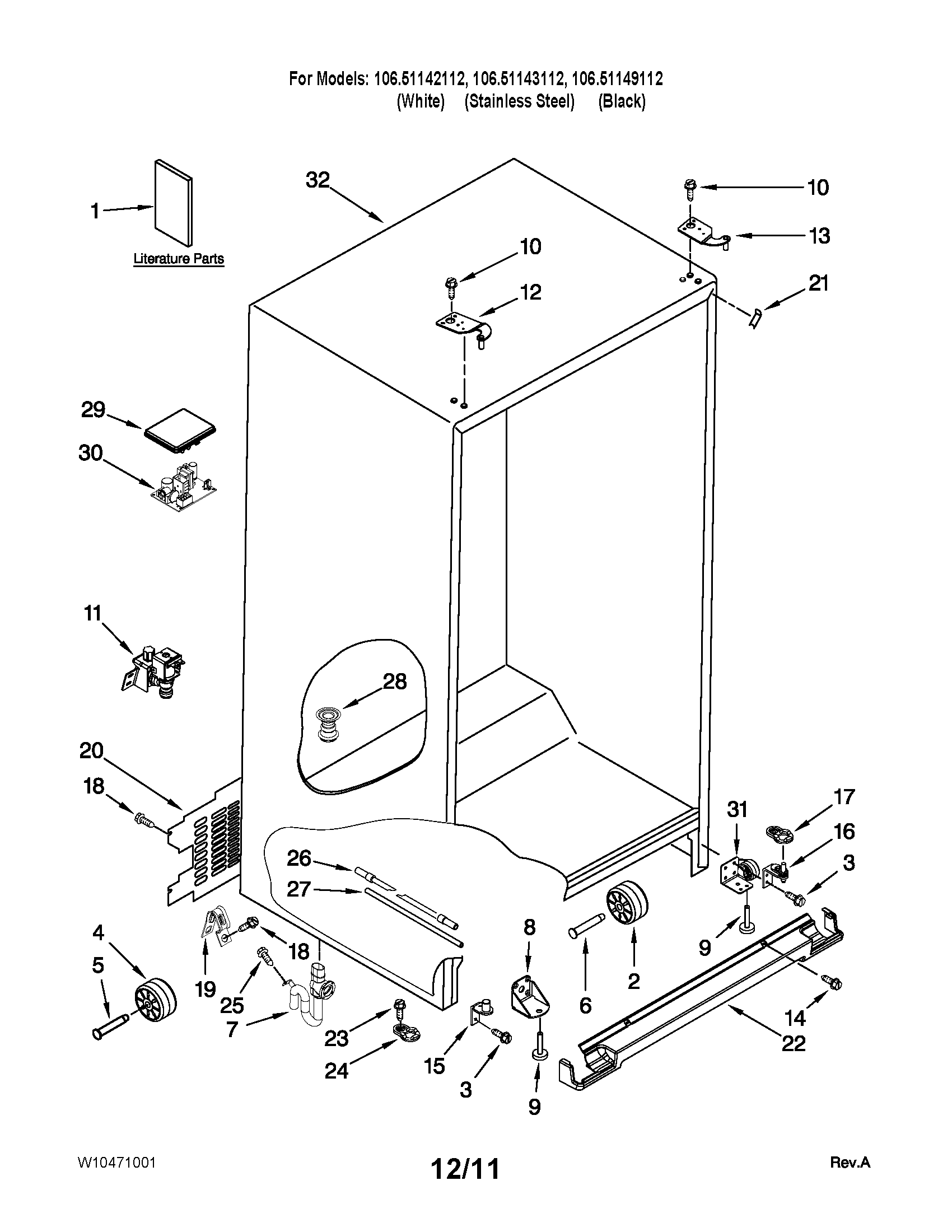 Kenmore Elite 10651149112 cabinet parts diagram