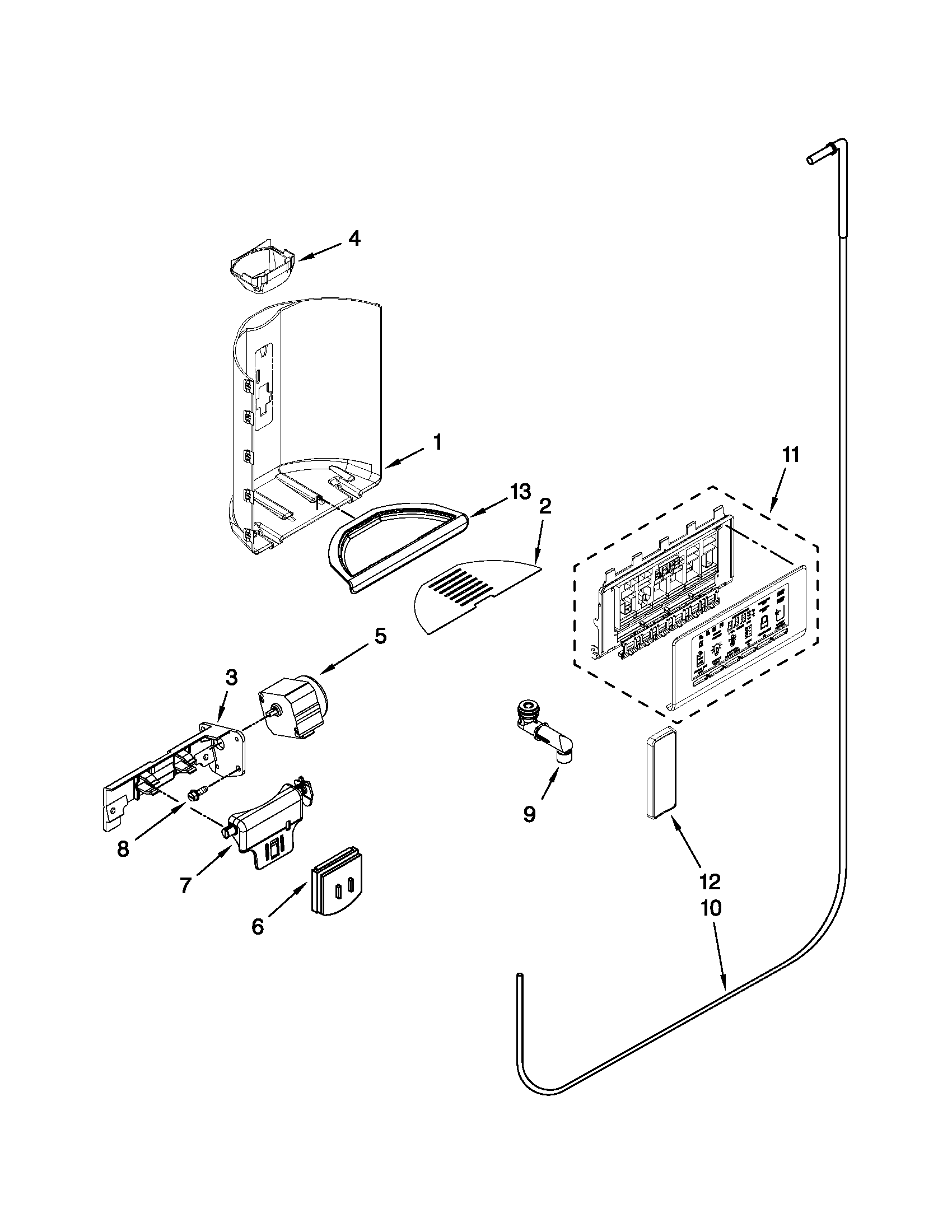 Kenmore Elite 10651149112 dispenser front parts diagram