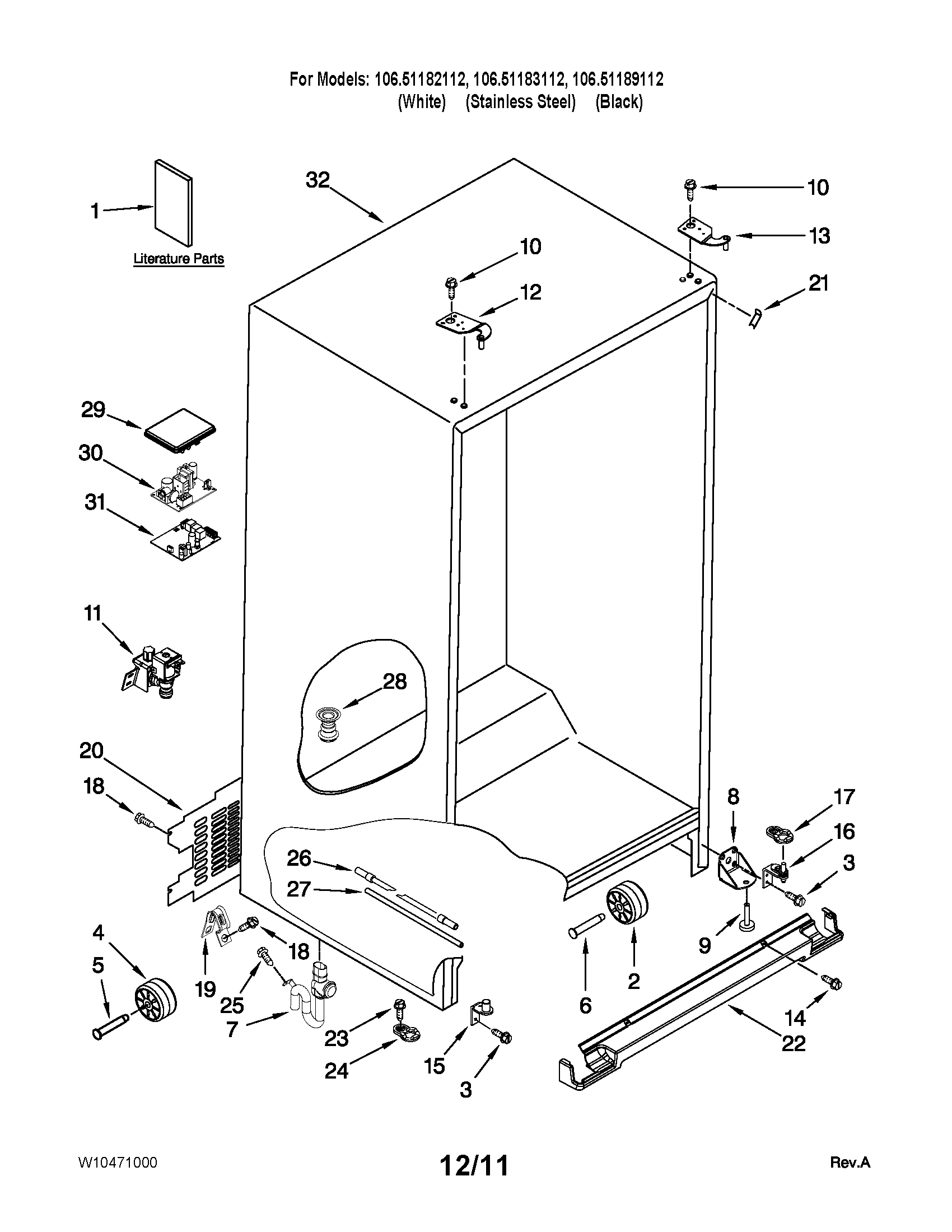 Kenmore Elite 10651182112 cabinet parts diagram