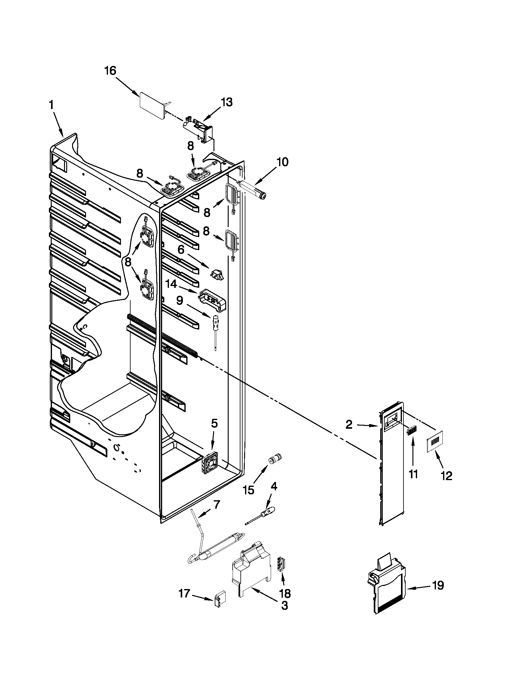 Kenmore Elite 10651182112 refrigerator liner parts diagram