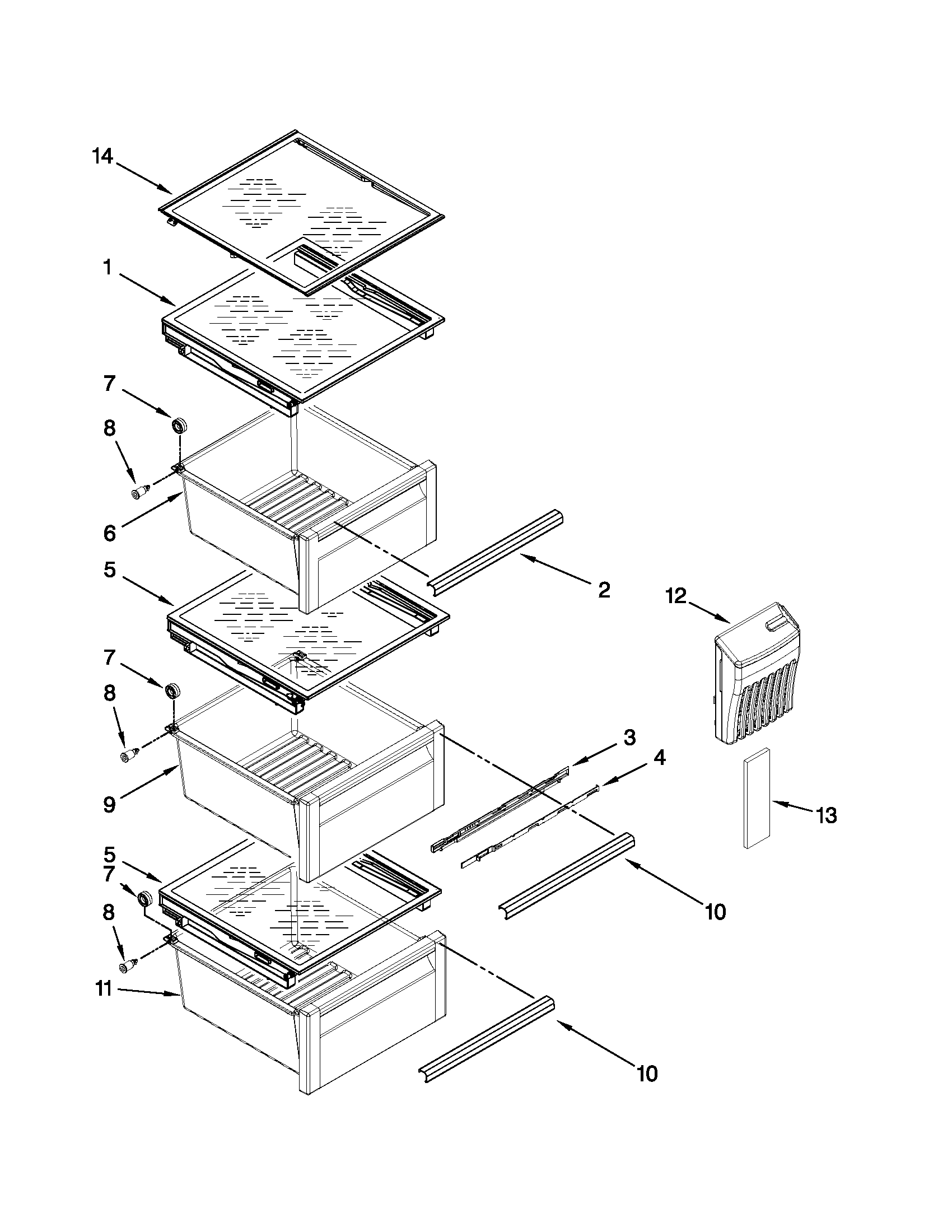 Kenmore Elite 10651182112 refrigerator shelf parts diagram