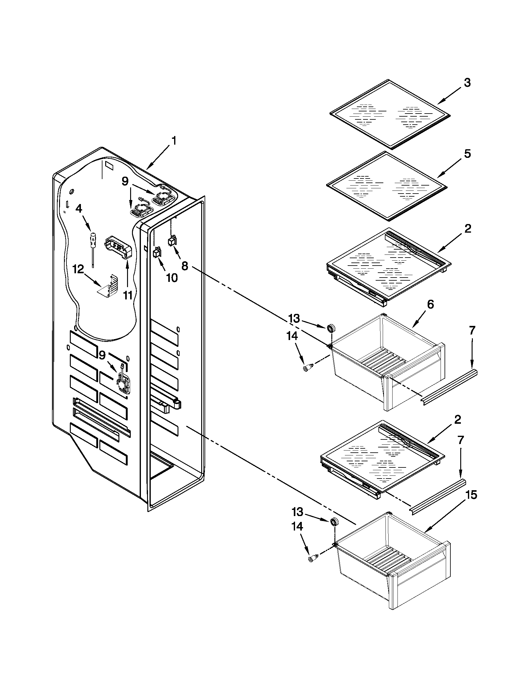 Kenmore Elite 10651182112 freezer liner parts diagram
