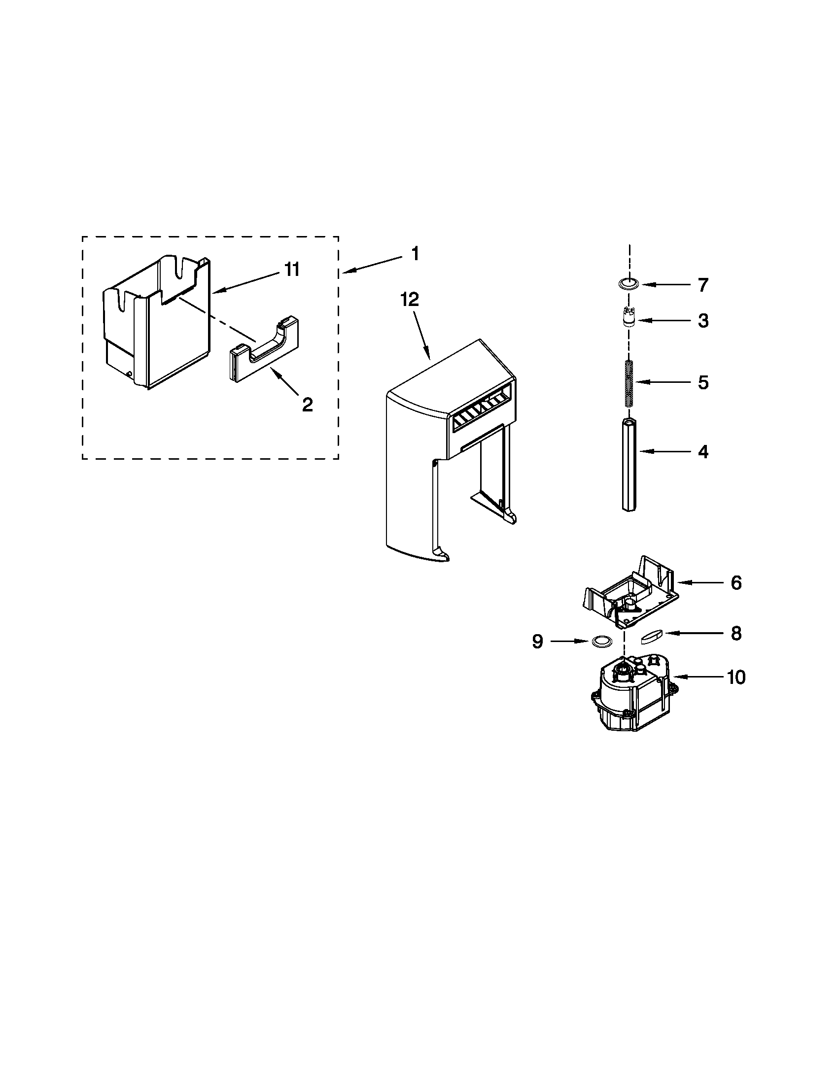 Kenmore Elite 10651182112 motor and ice container parts diagram