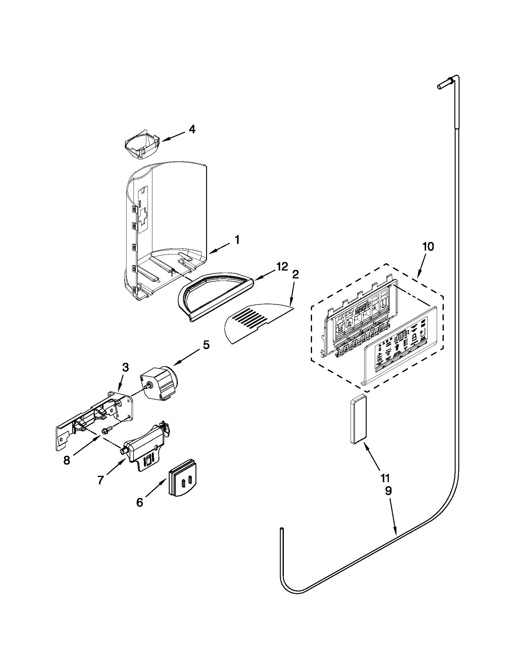 Kenmore Elite 10651182112 dispenser front parts diagram