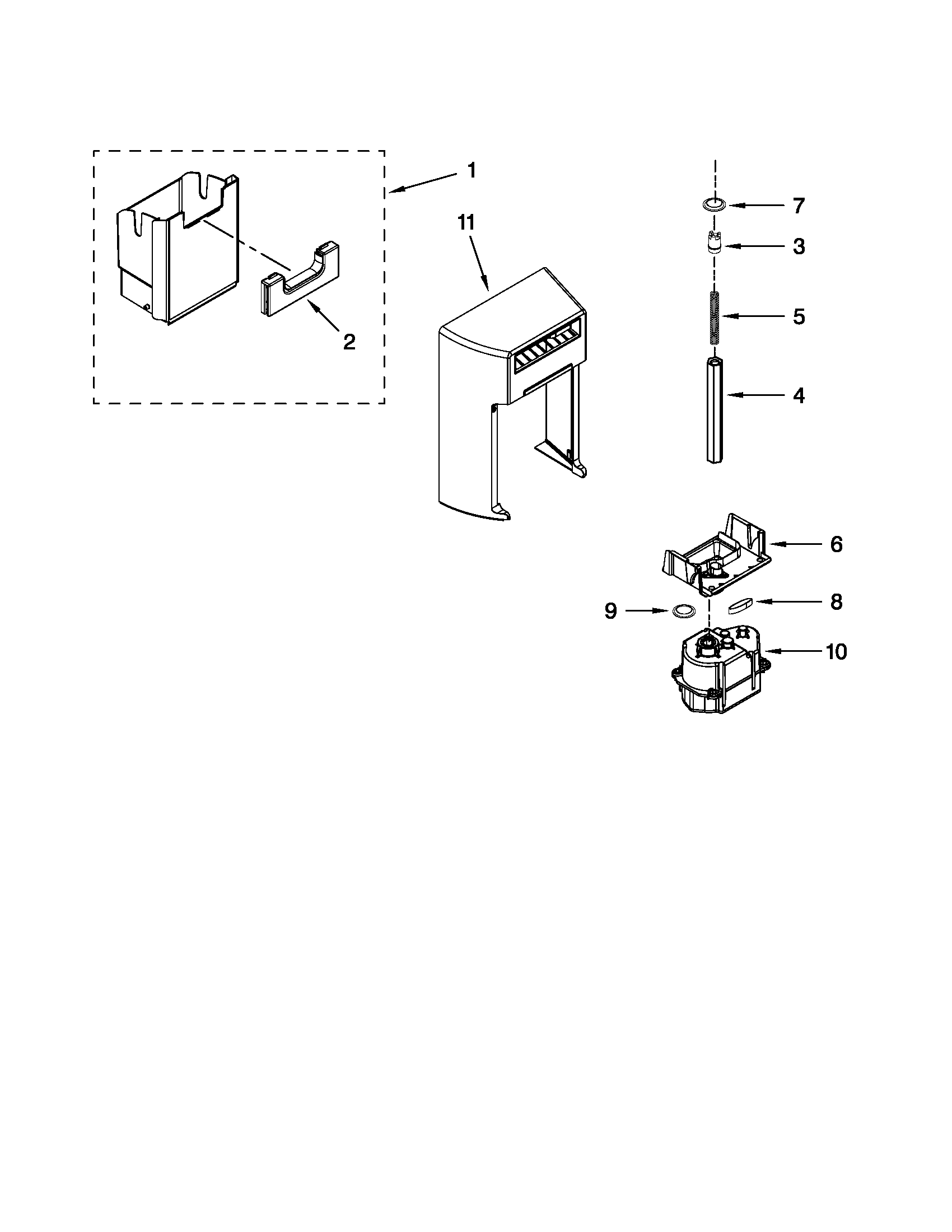 Kenmore Elite 10651143110 motor and ice container parts diagram