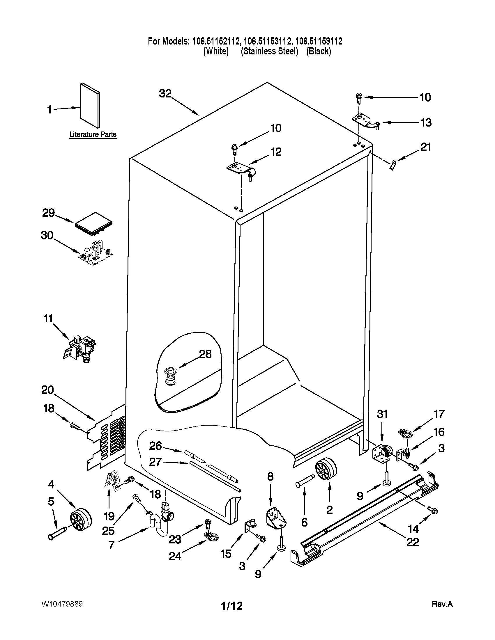 Kenmore Elite 10651153112 cabinet parts diagram