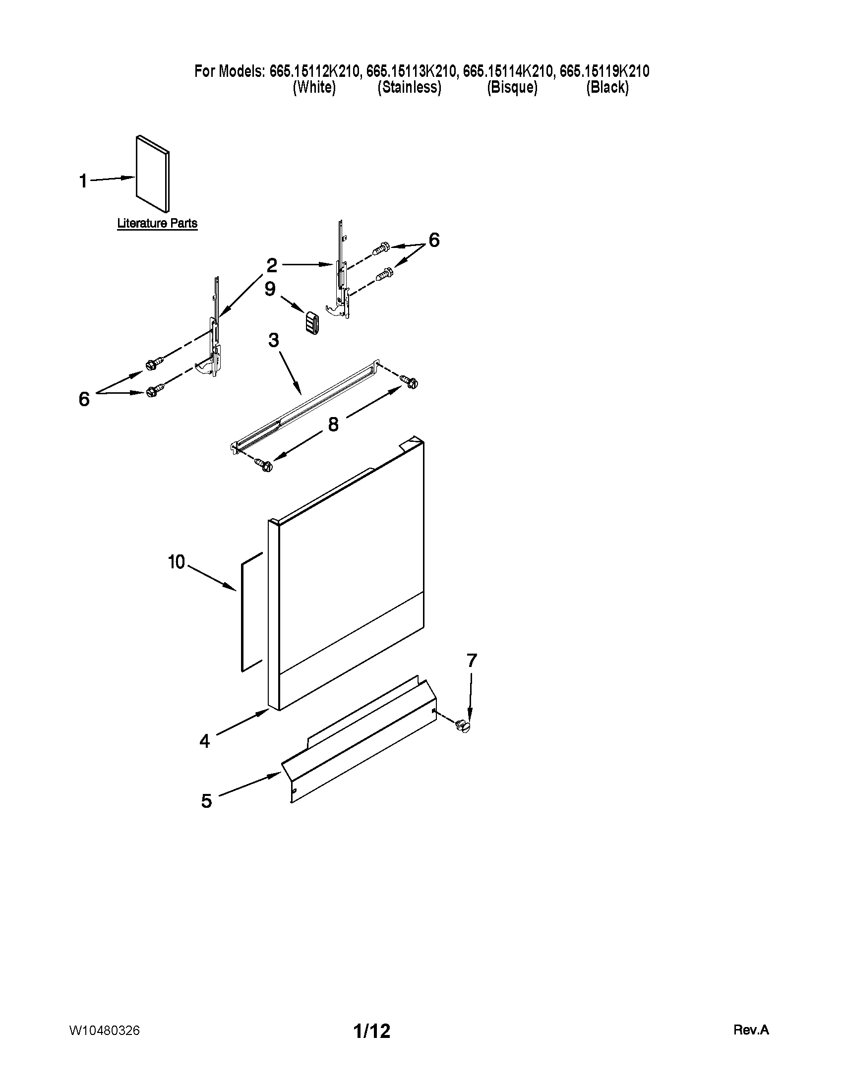 Kenmore 66515114K210 door and panel parts diagram