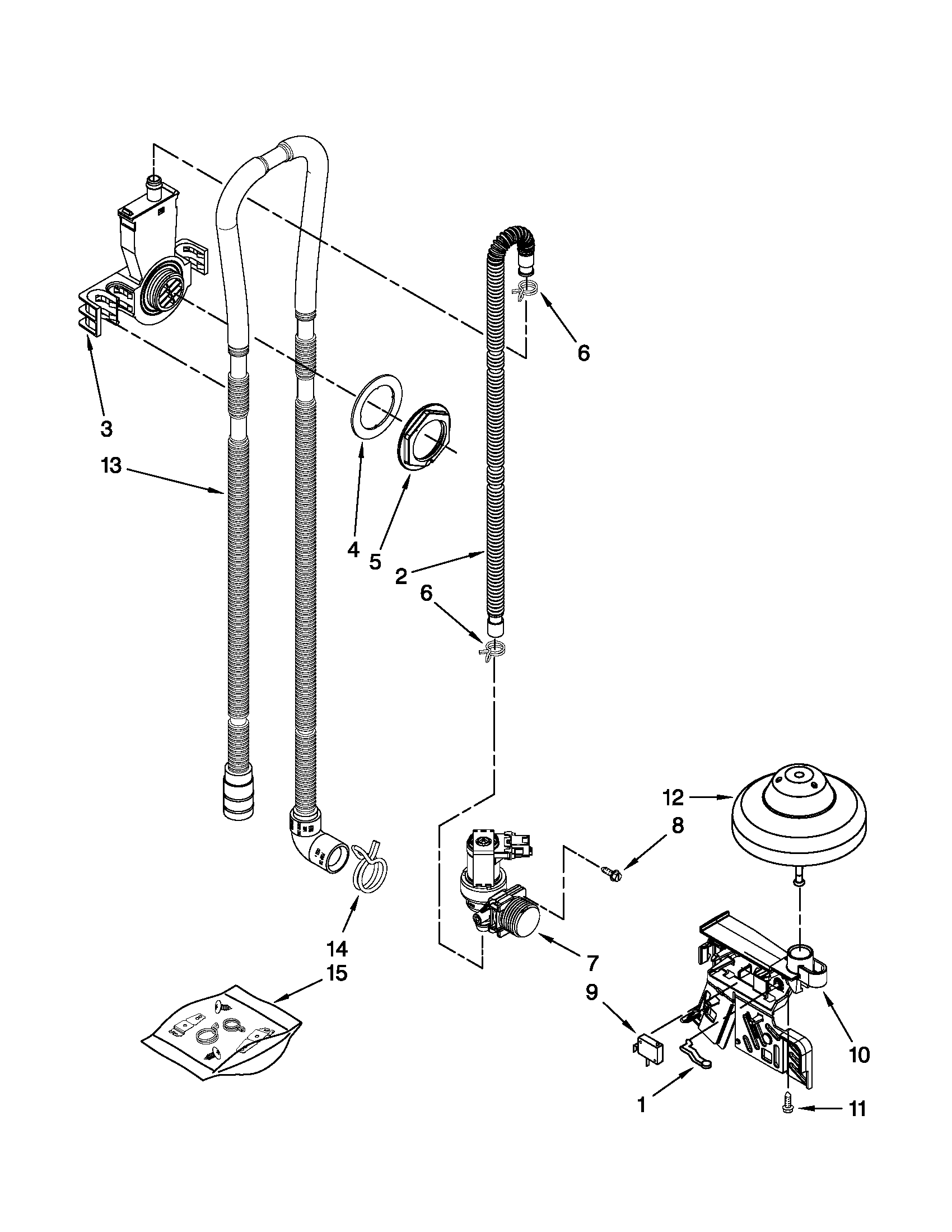 Kenmore 66515114K210 fill, drain and overfill parts diagram