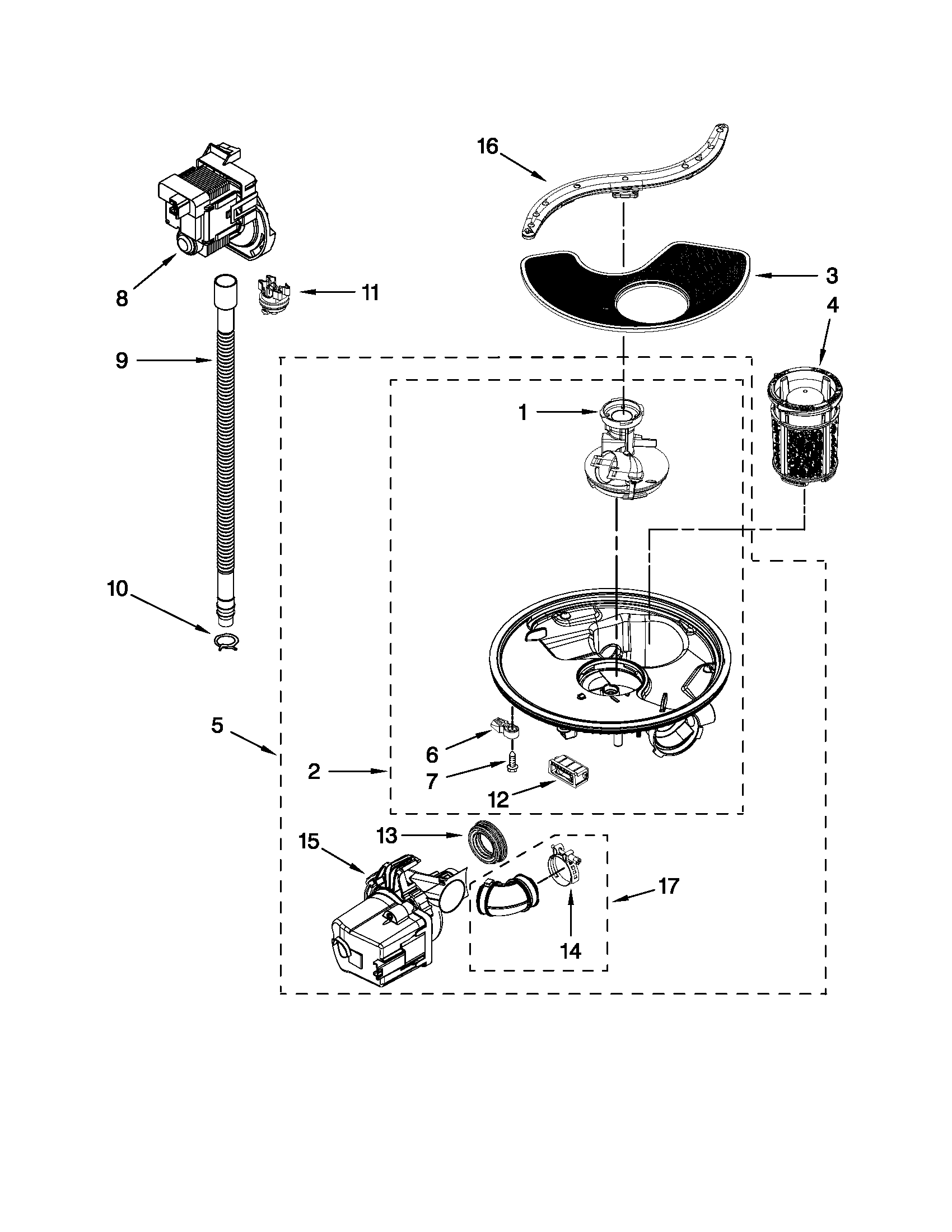Kenmore 66515114K210 pump and motor parts diagram