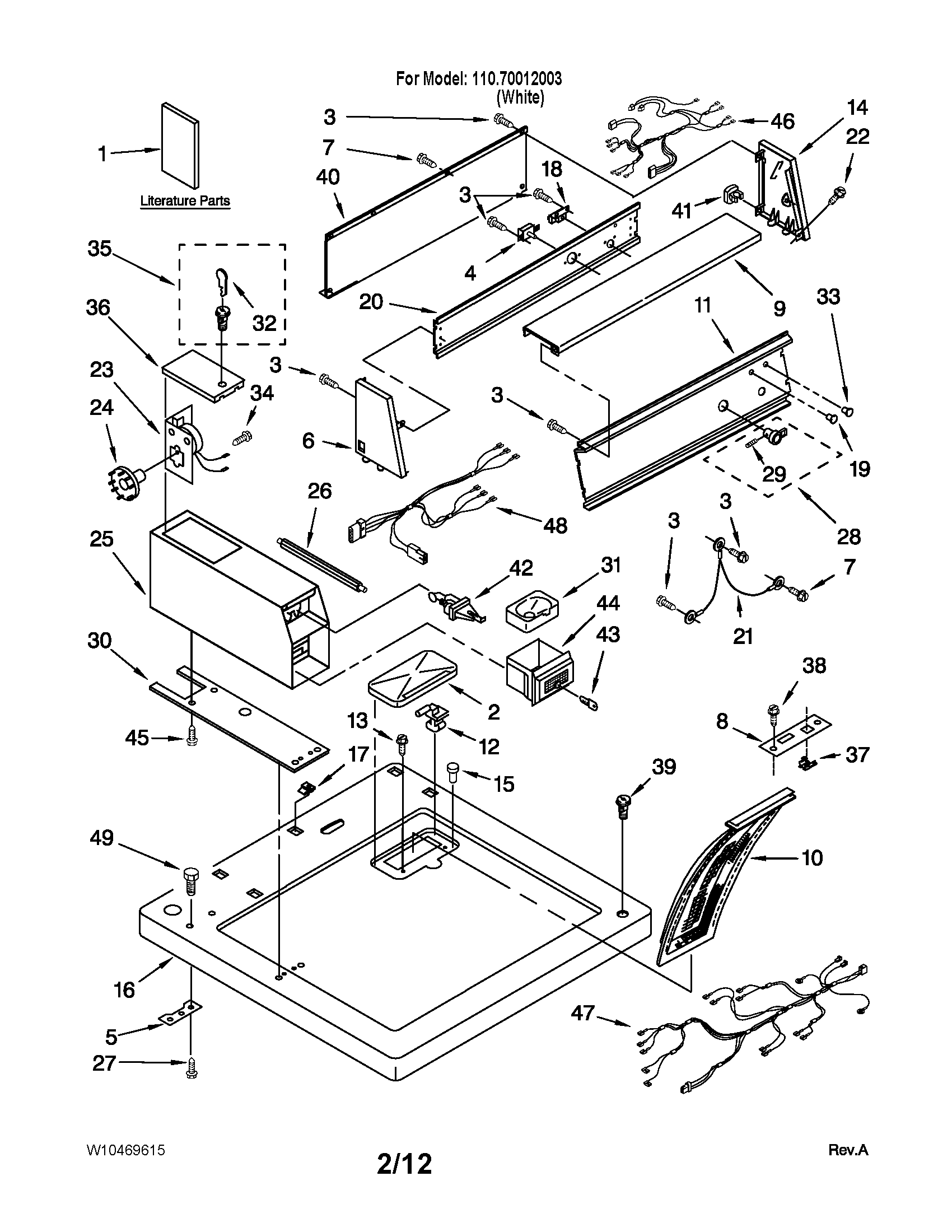 Kenmore 11070012003 top and console parts diagram