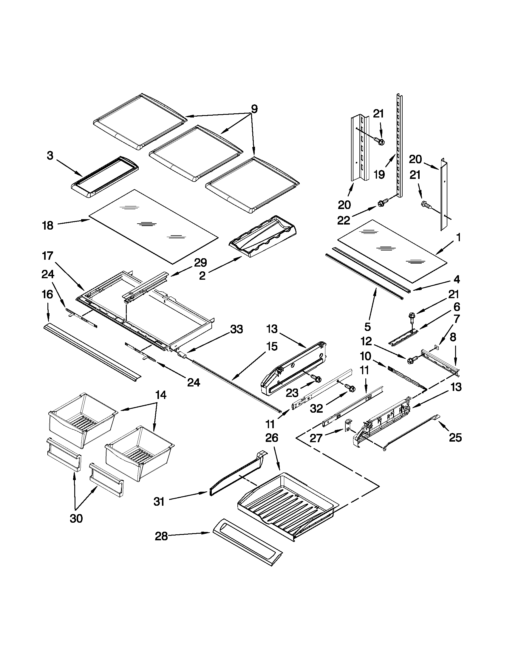 Kenmore 59679543015 shelf parts diagram