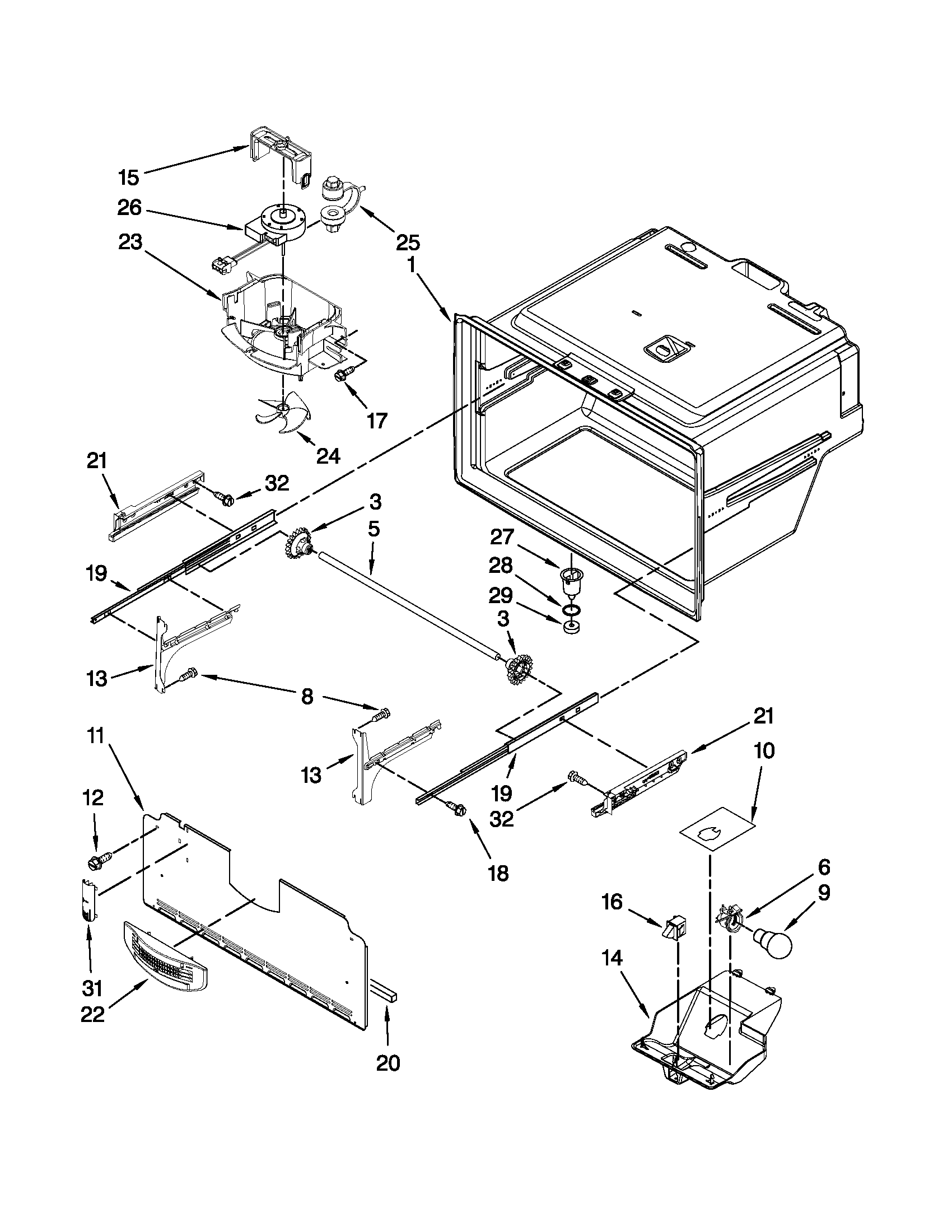 Kenmore 59679543015 freezer liner parts diagram