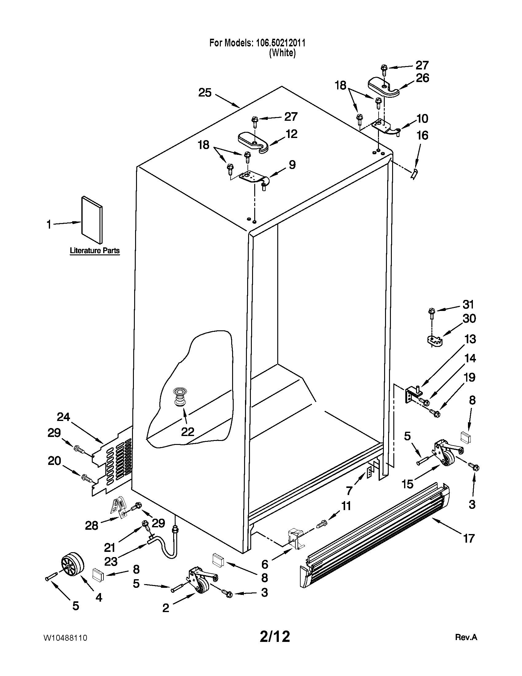 Kenmore 10650212011 cabinet parts diagram