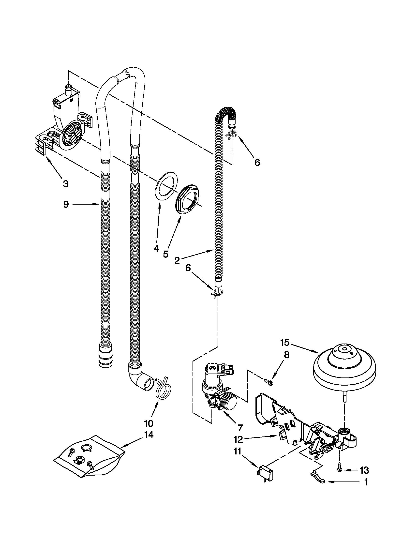 Kenmore 66513744K604 fill, drain and overfill parts diagram