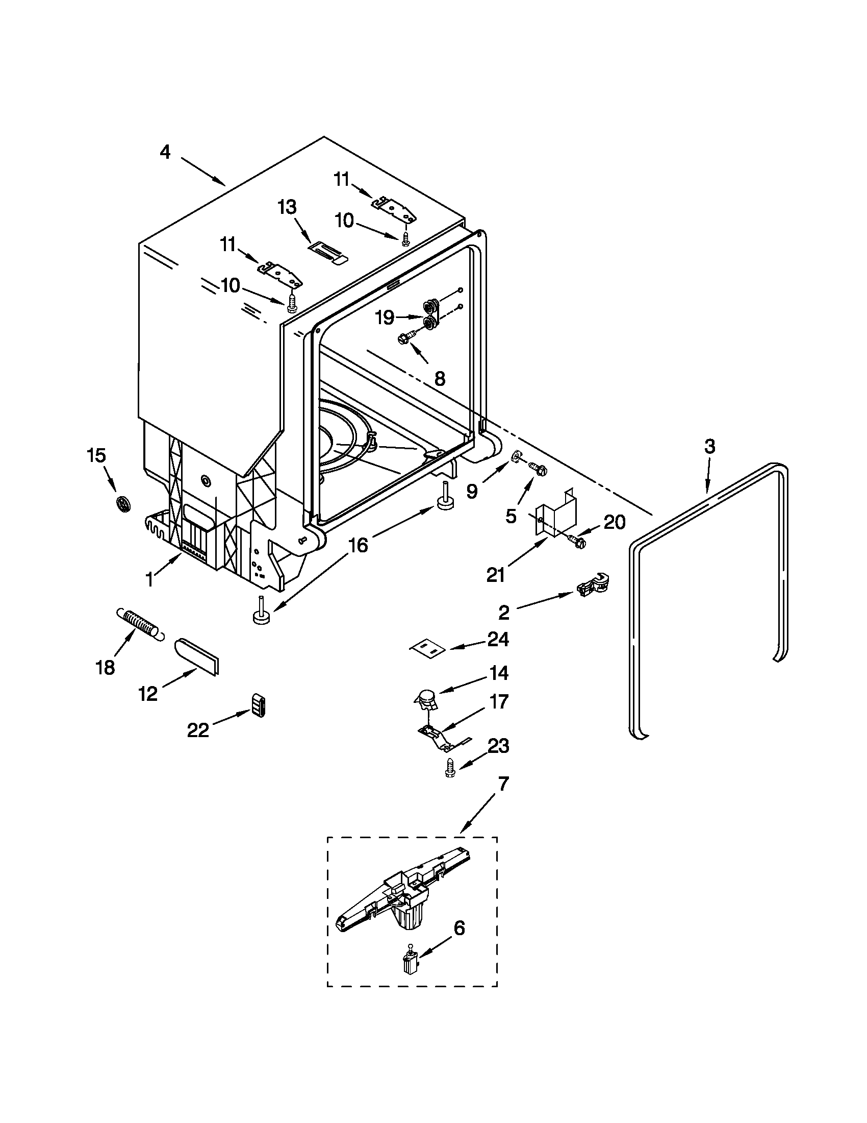 Kenmore 66513744K604 tub and frame parts diagram