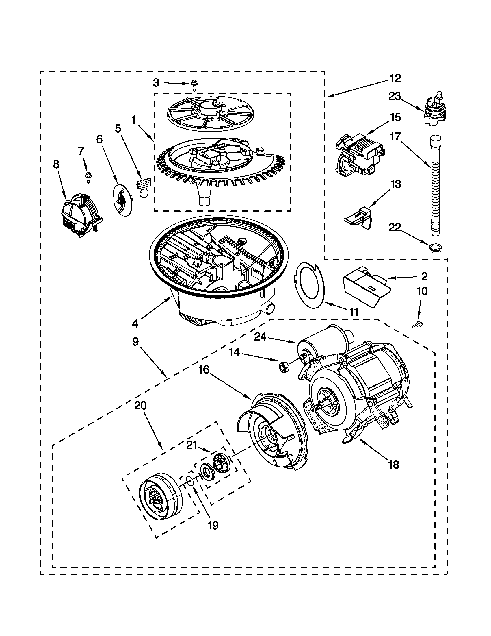 Kenmore 66513744K604 pump and motor parts diagram