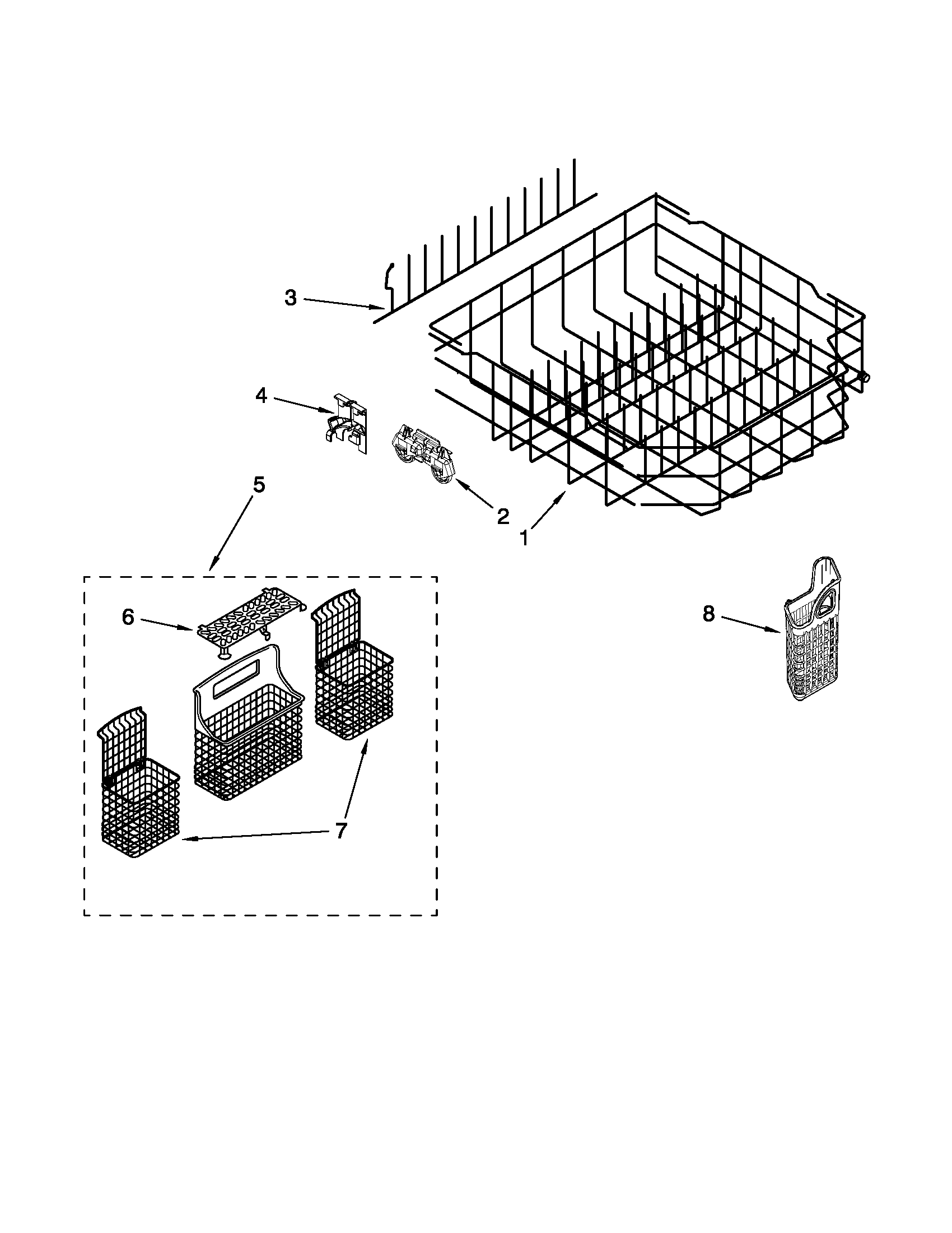 Kenmore 66513744K604 lower rack parts diagram