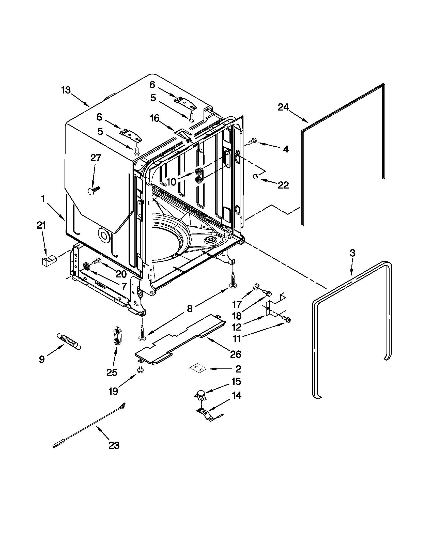 Kenmore 66513299K110 tub and frame parts diagram