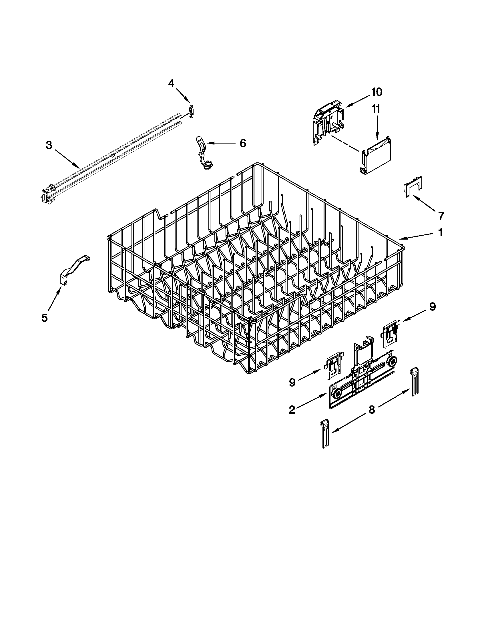 Kenmore 66513299K110 upper rack and track parts diagram