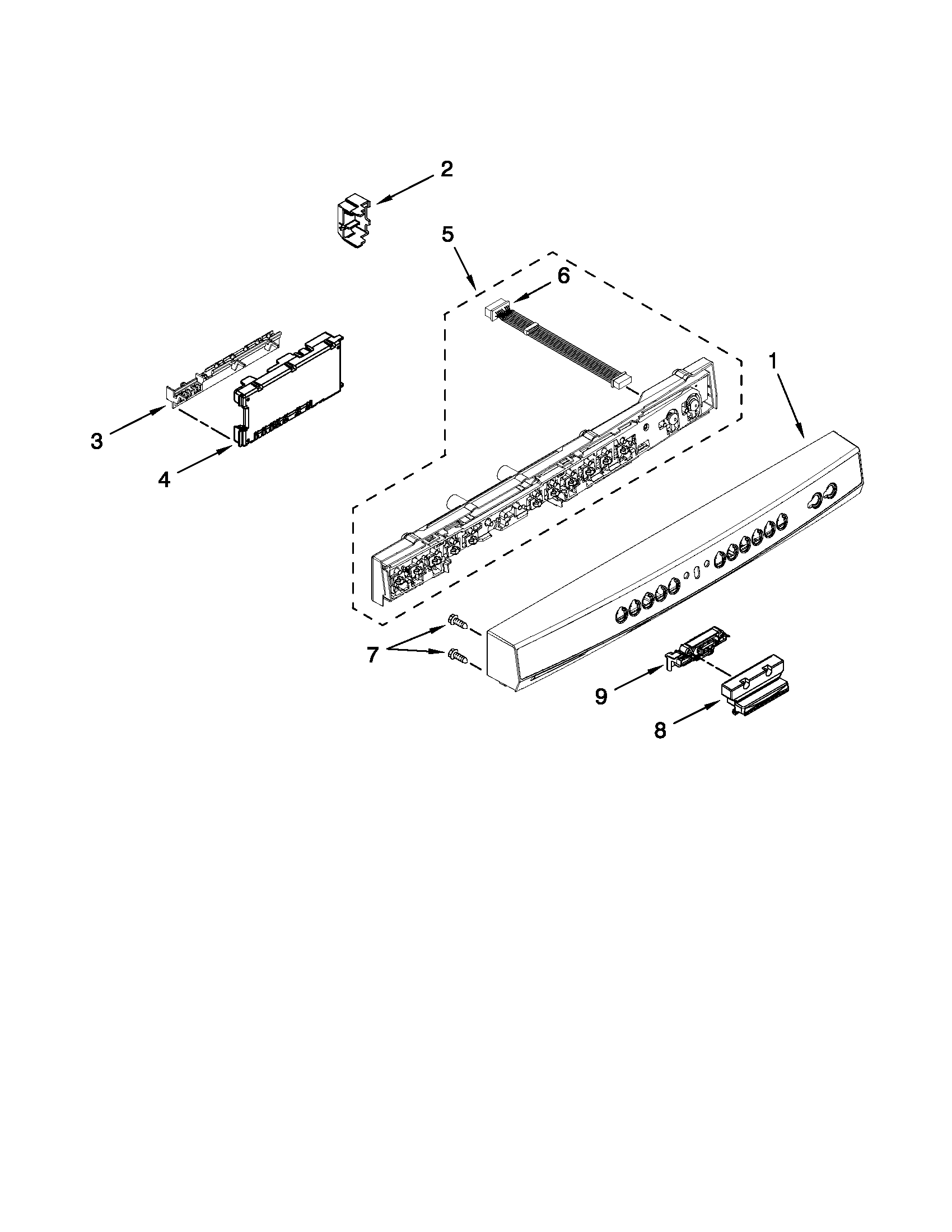Kenmore 66513033K110 control panel and latch parts diagram