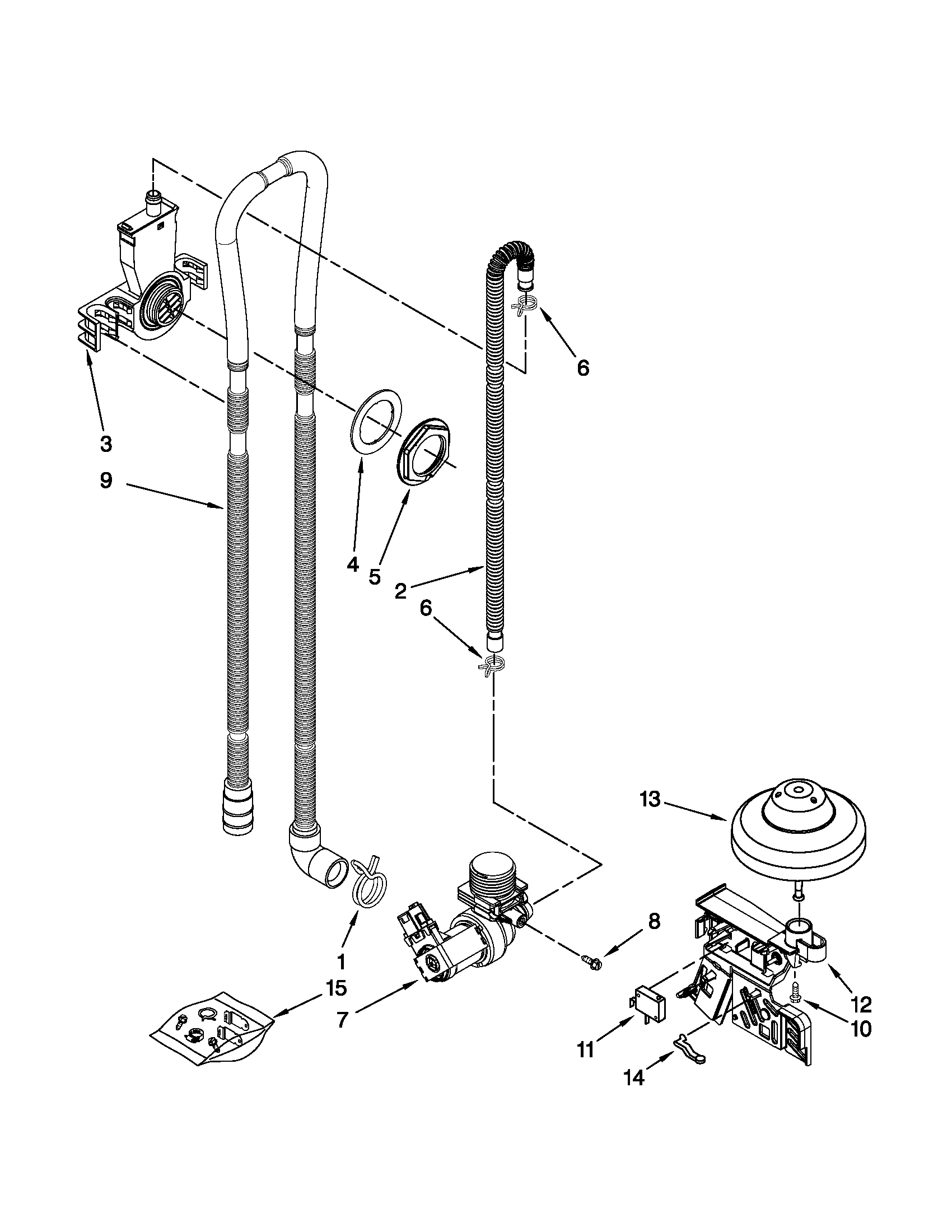 Kenmore 66513033K110 fill, drain and overfill parts diagram