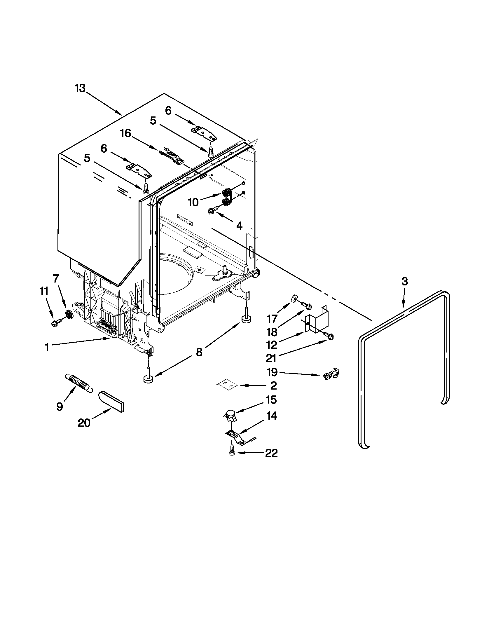 Kenmore 66513033K110 tub and frame parts diagram
