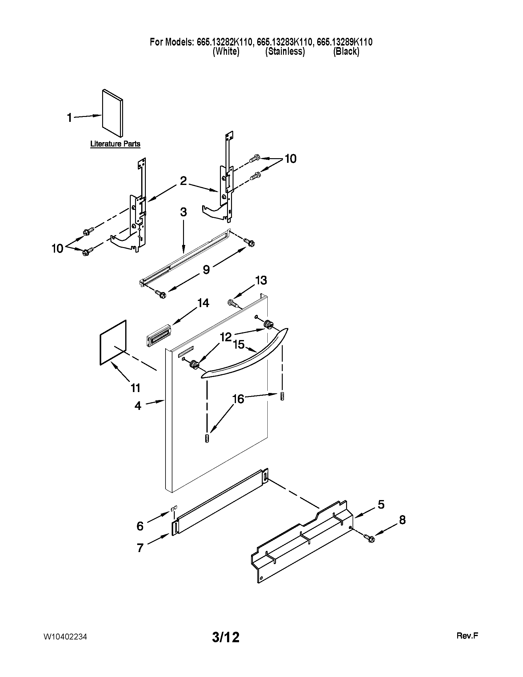 Kenmore 66513289K110 door and panel parts diagram