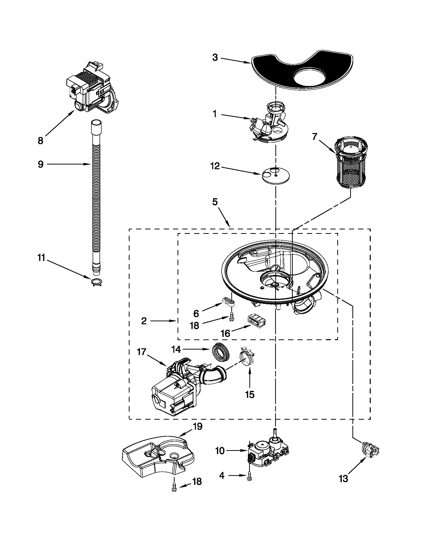Kenmore 66513289K110 pump and motor parts diagram