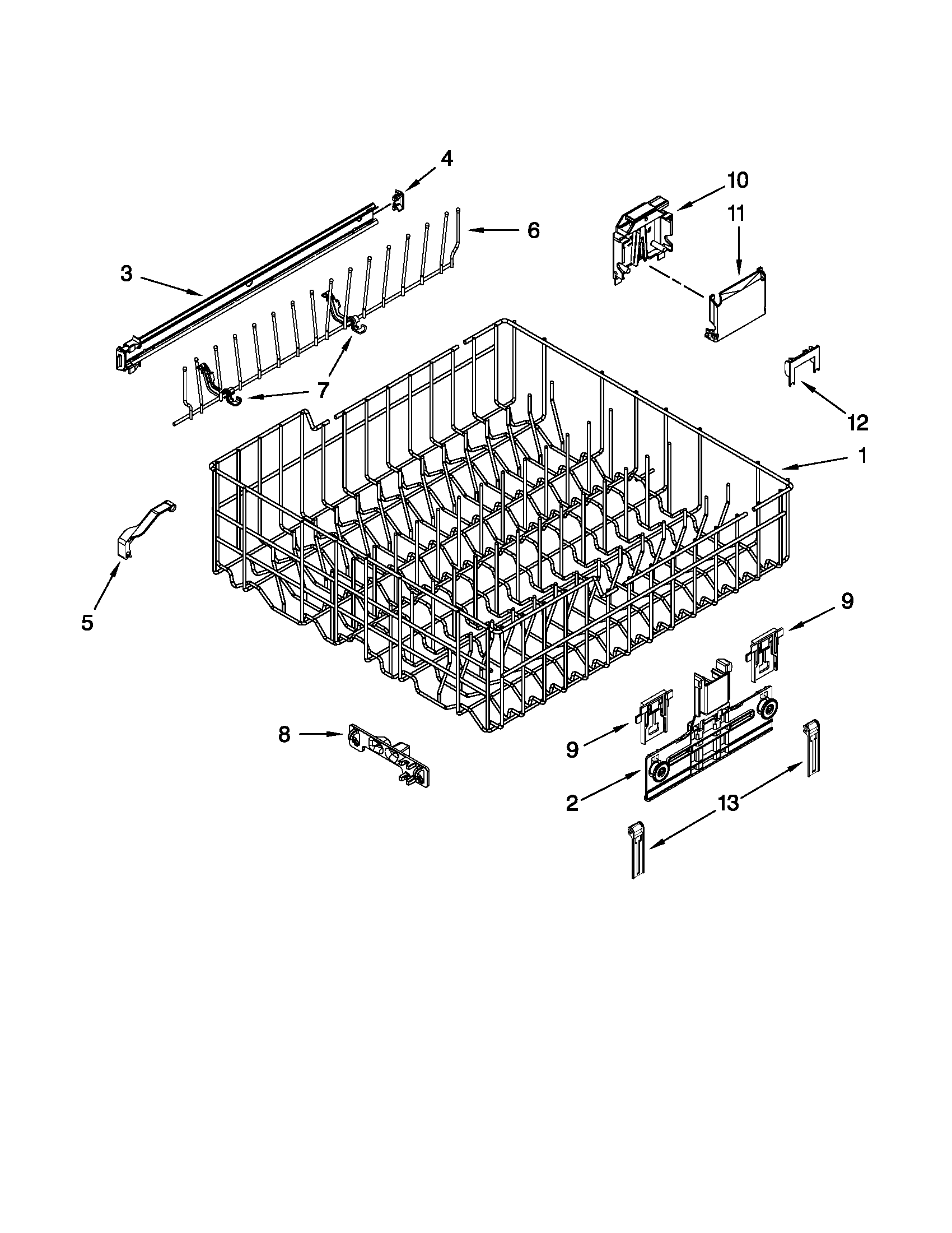 Kenmore 66513289K110 upper rack and track parts diagram