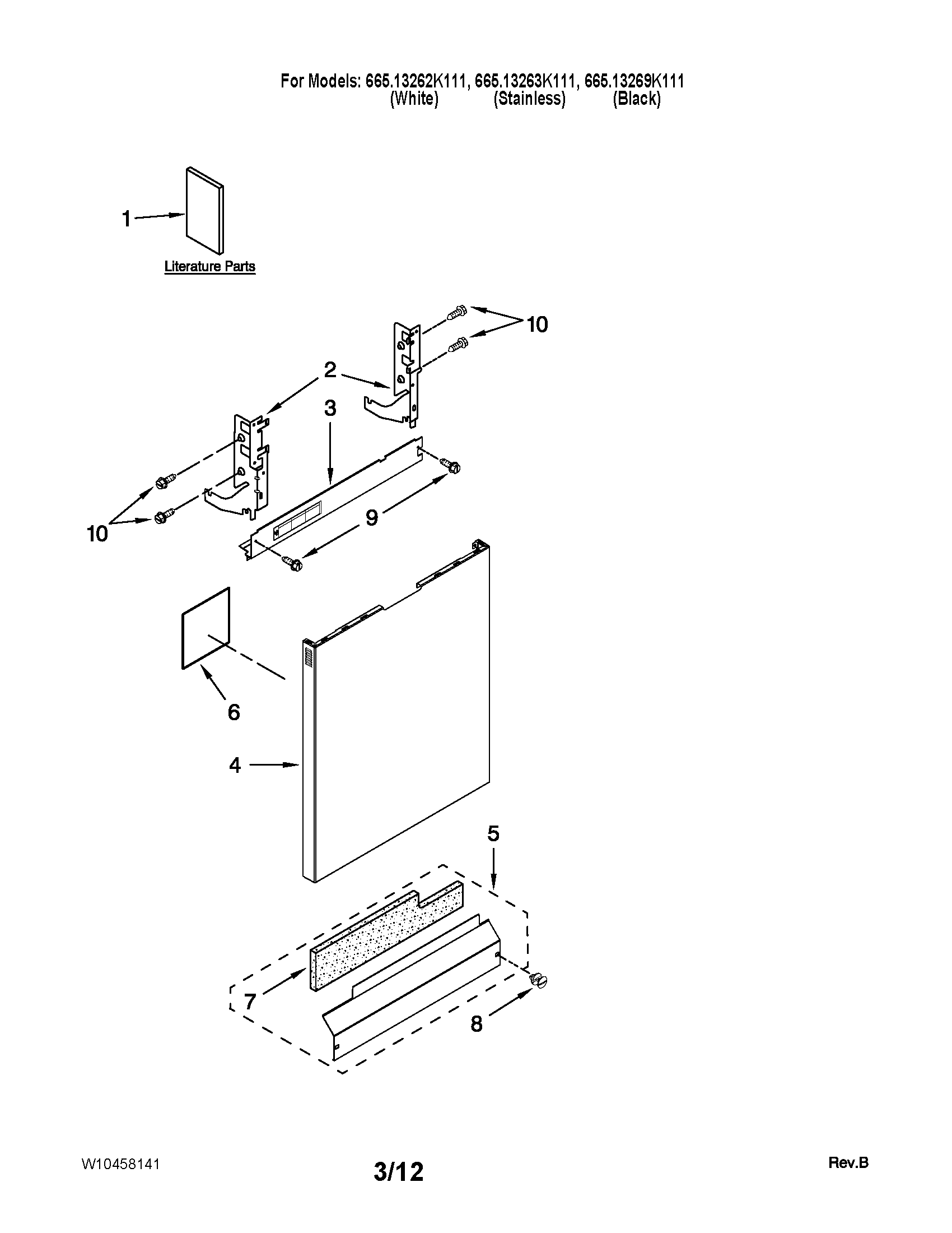 Kenmore 66513262K111 door and panel parts diagram