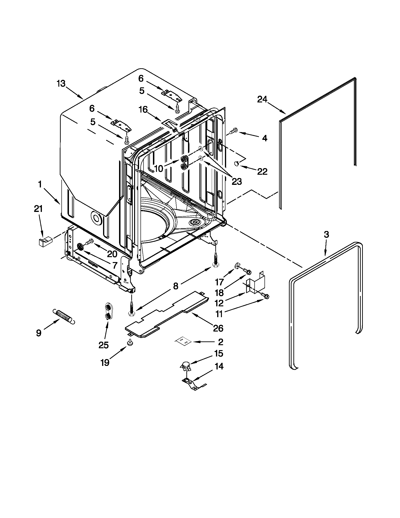 Kenmore 66513262K111 tub and frame parts diagram