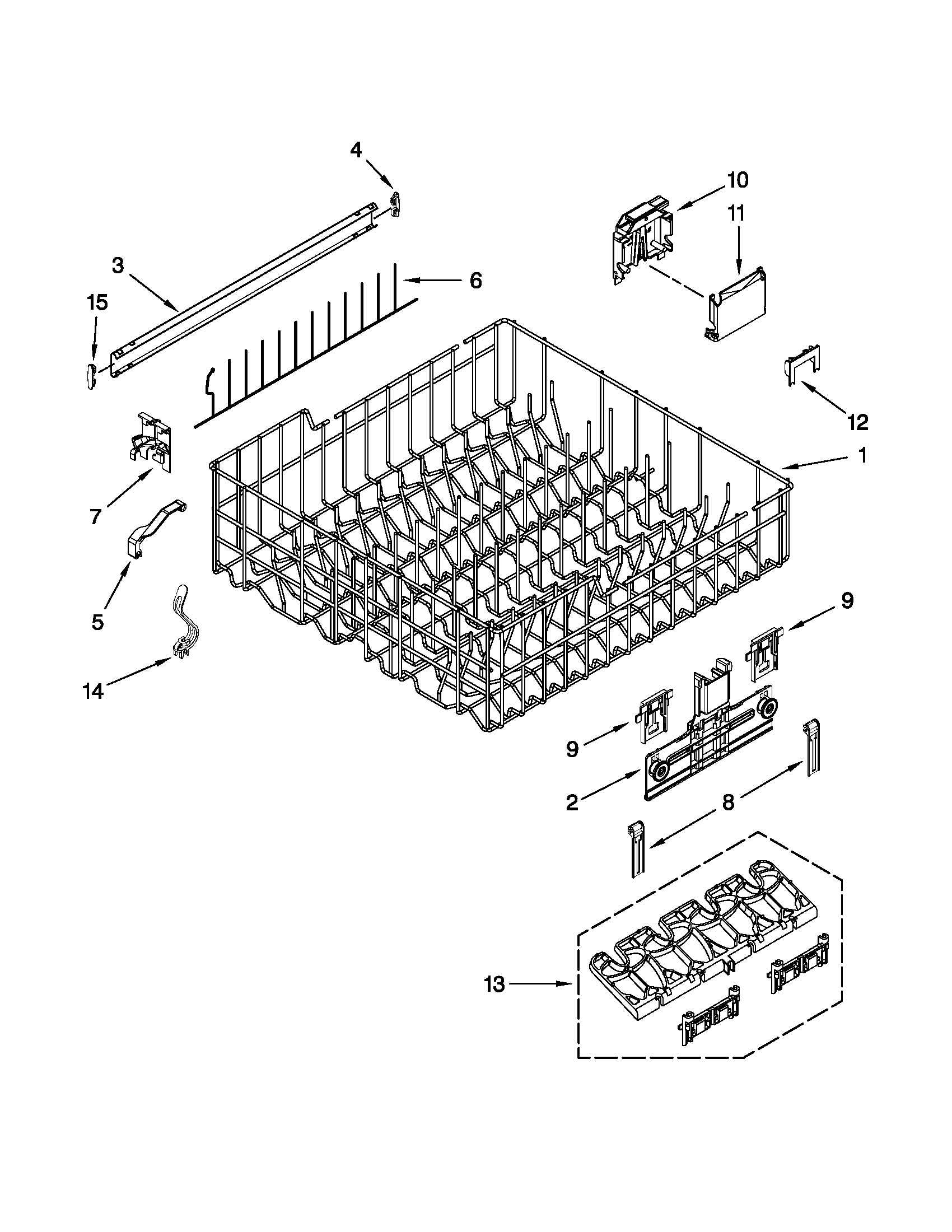 Kenmore 66513262K111 upper rack and track parts diagram
