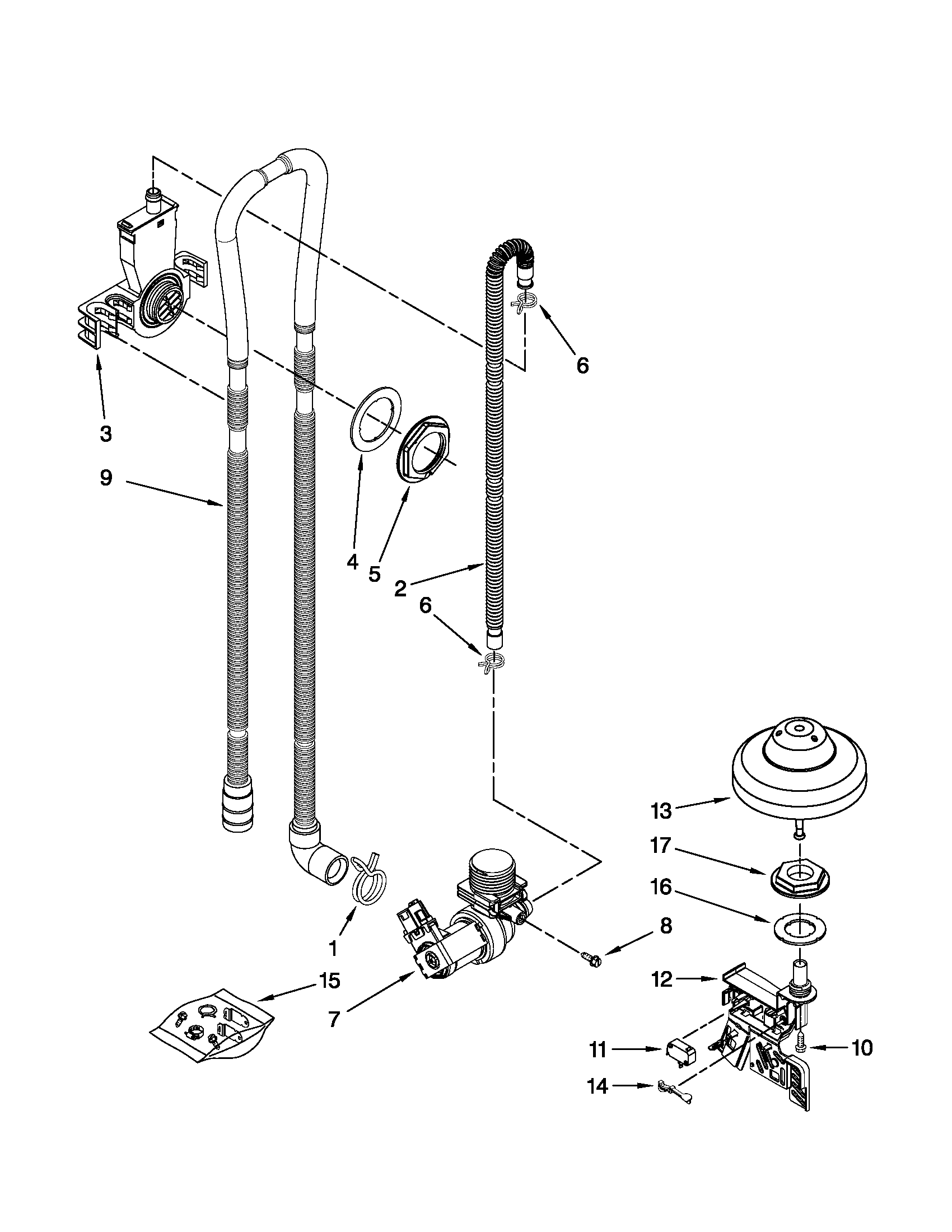 Kenmore 66513293K112 fill, drain and overfill parts diagram