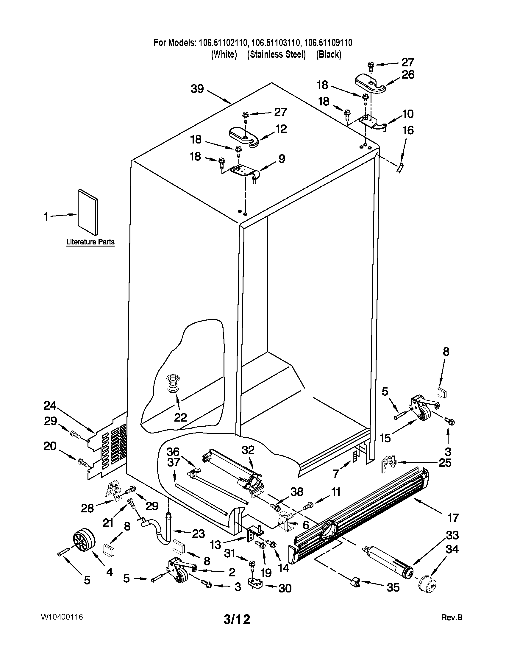 Kenmore 10651102110 cabinet parts diagram