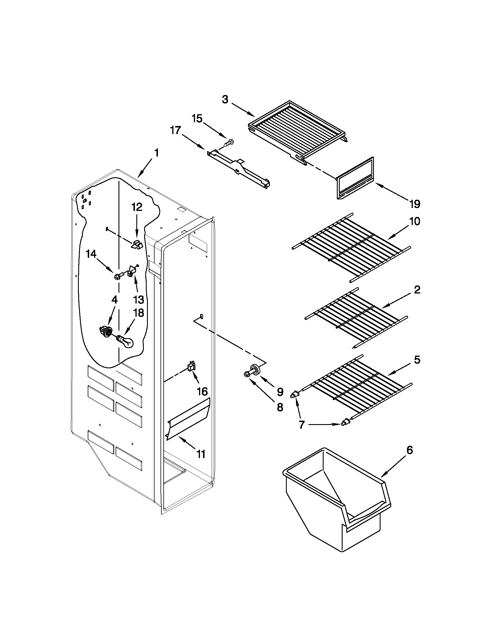 Kenmore 10651102110 freezer liner parts diagram