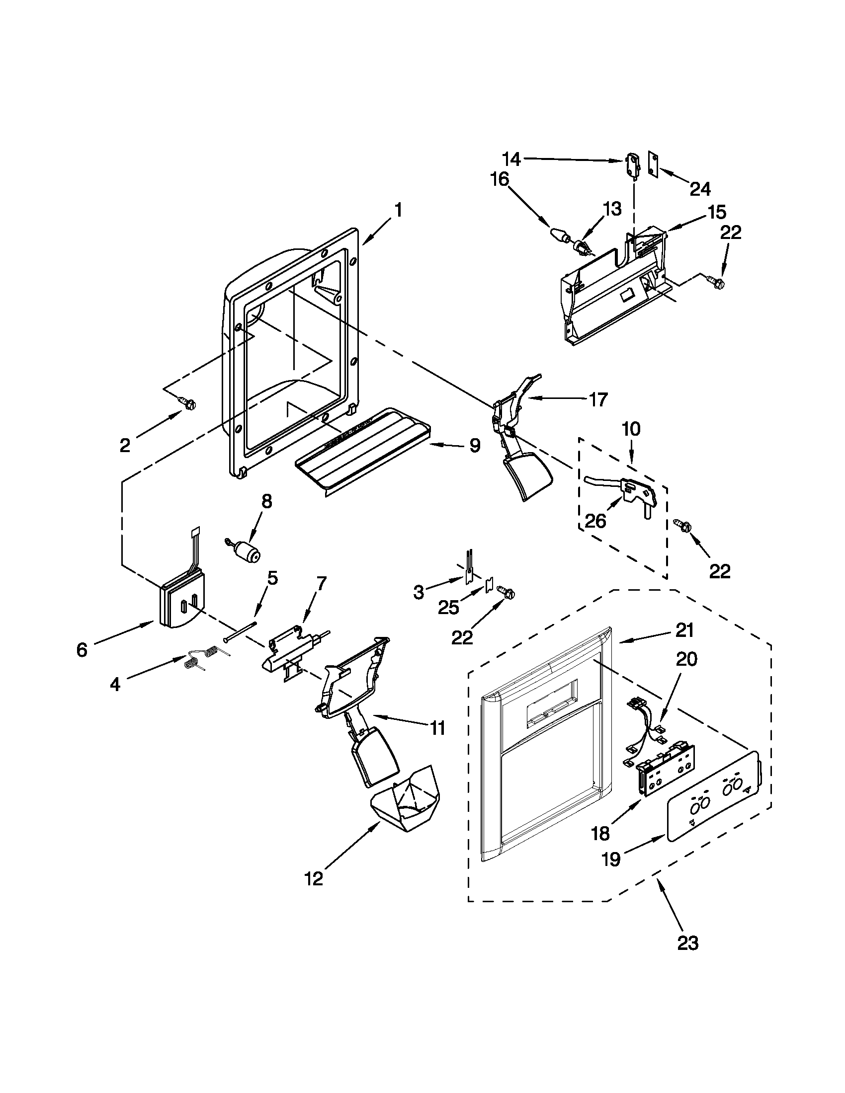 Kenmore 10651102110 dispenser front parts diagram