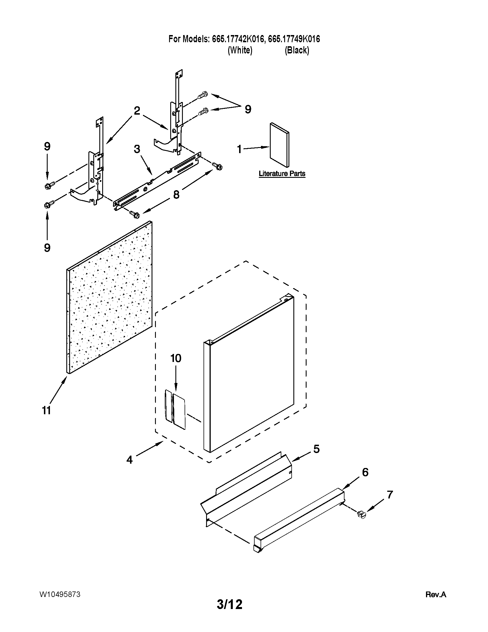 Kenmore 66517742K016 door and panel parts diagram
