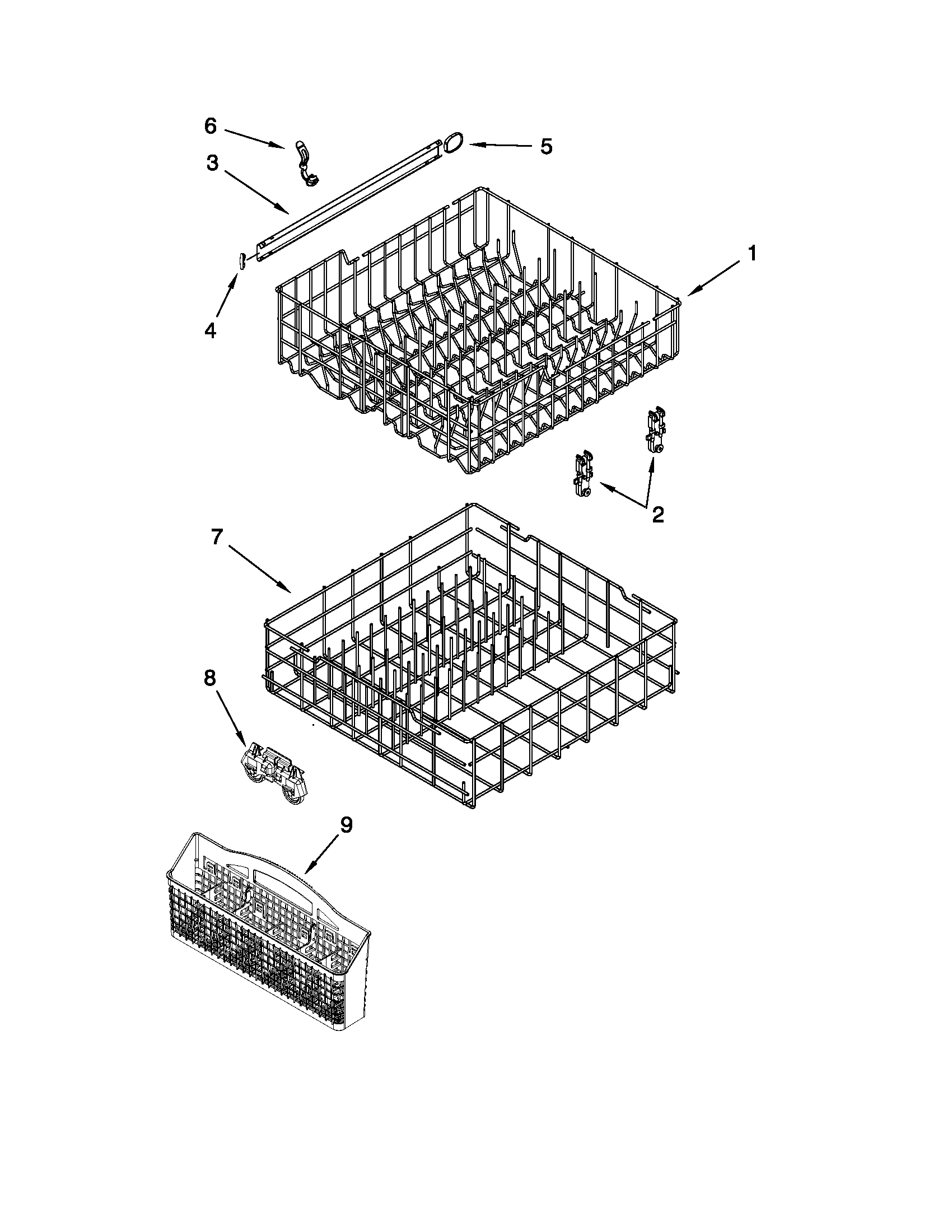 Kenmore 66517742K016 upper and lower rack and track parts diagram