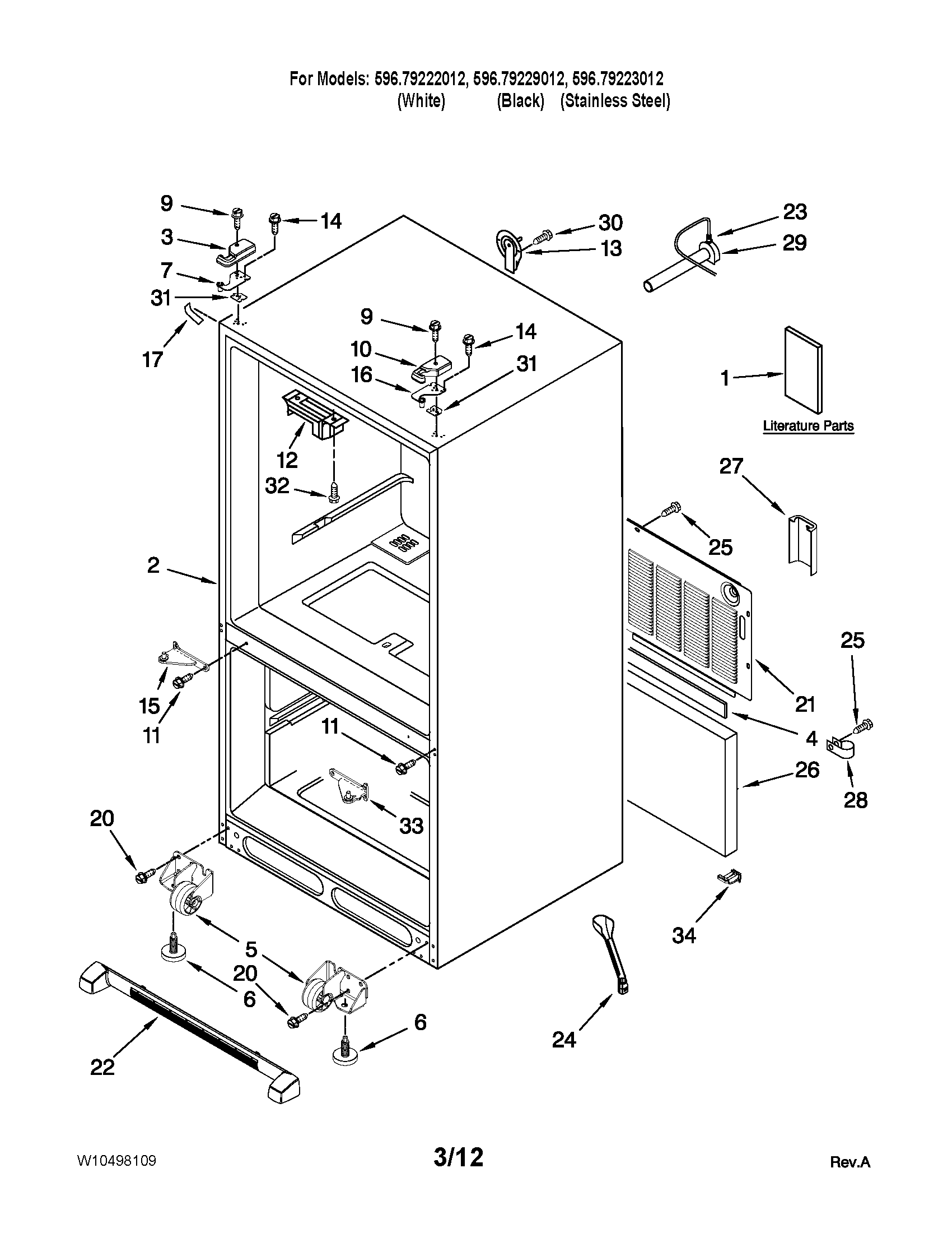 Kenmore 59679222012 cabinet parts diagram