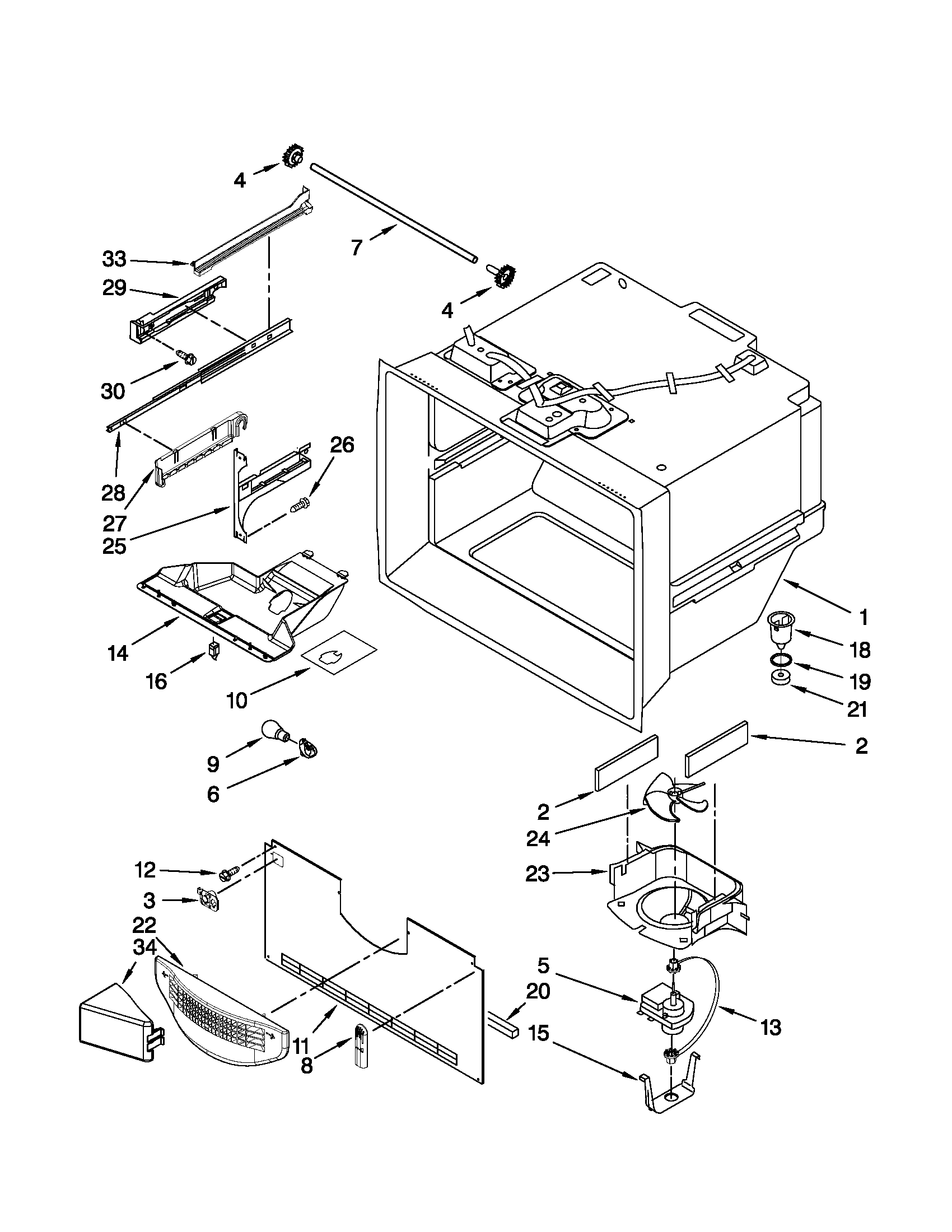 Kenmore 59679222012 freezer liner parts diagram