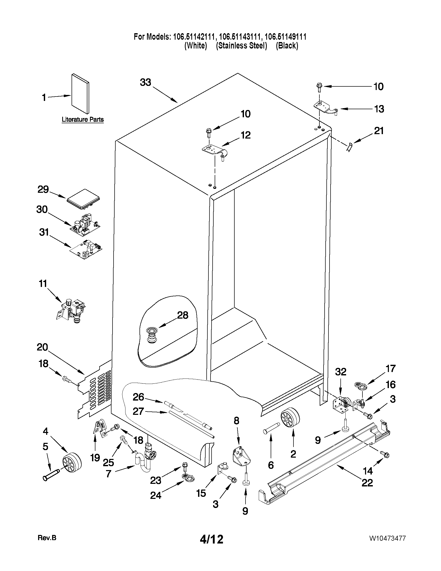 Kenmore Elite 10651142111 cabinet parts diagram