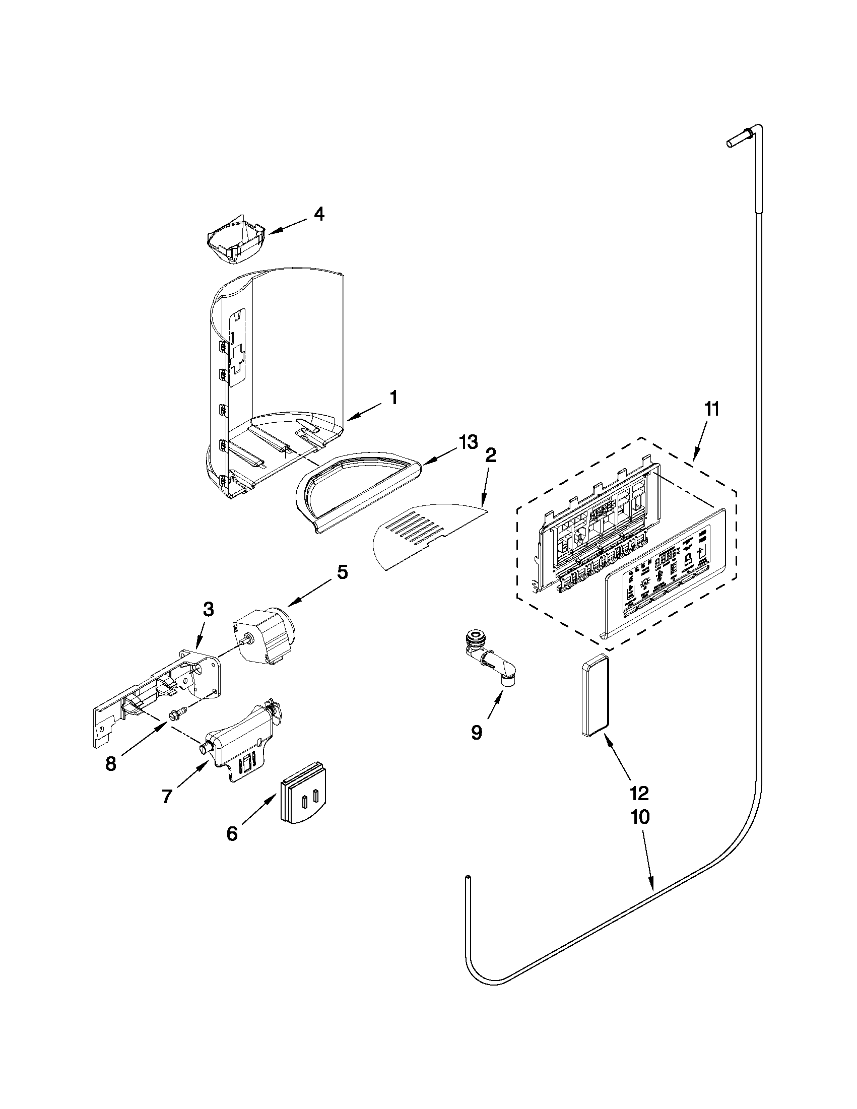 Kenmore Elite 10651142111 dispenser front parts diagram