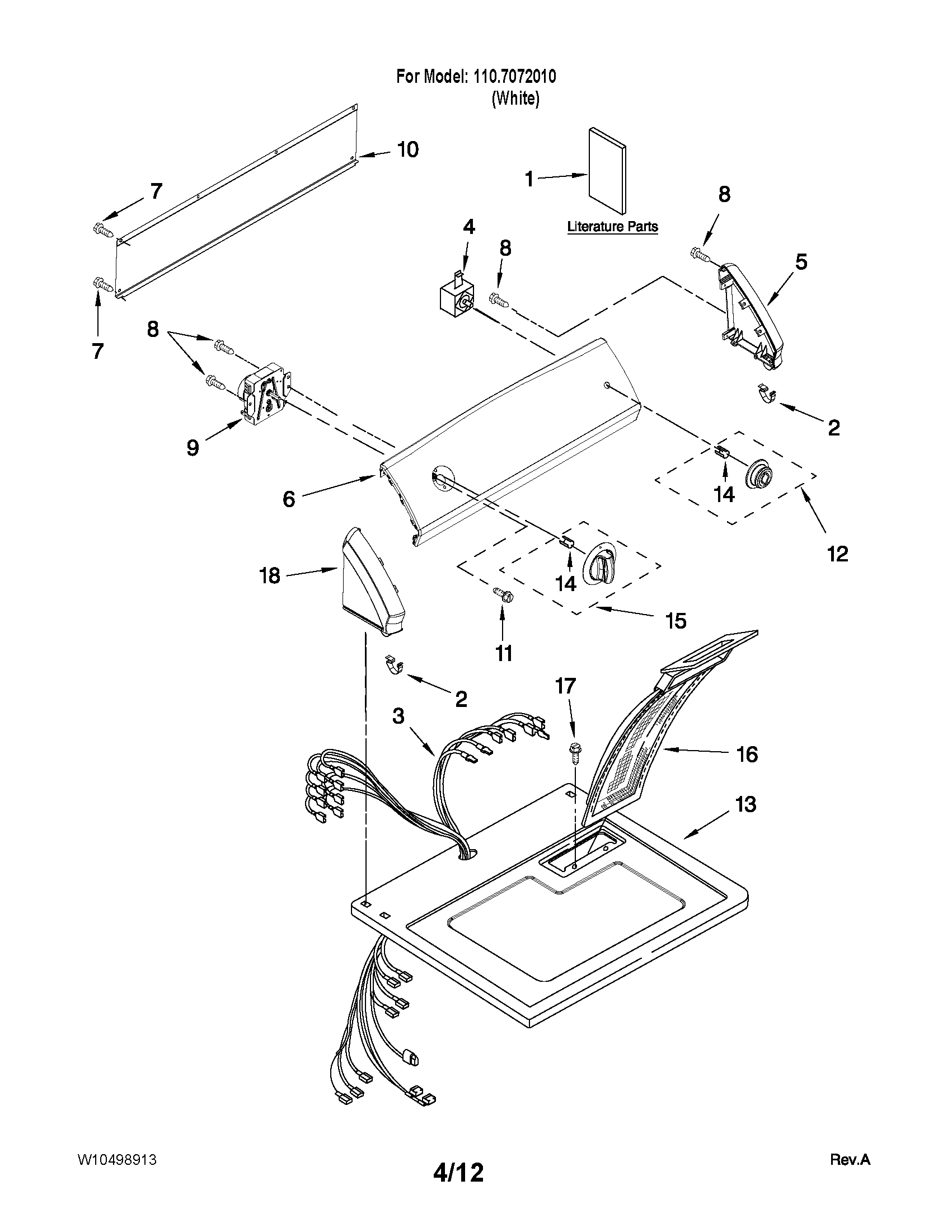 Kenmore 1107072010 top and console parts diagram