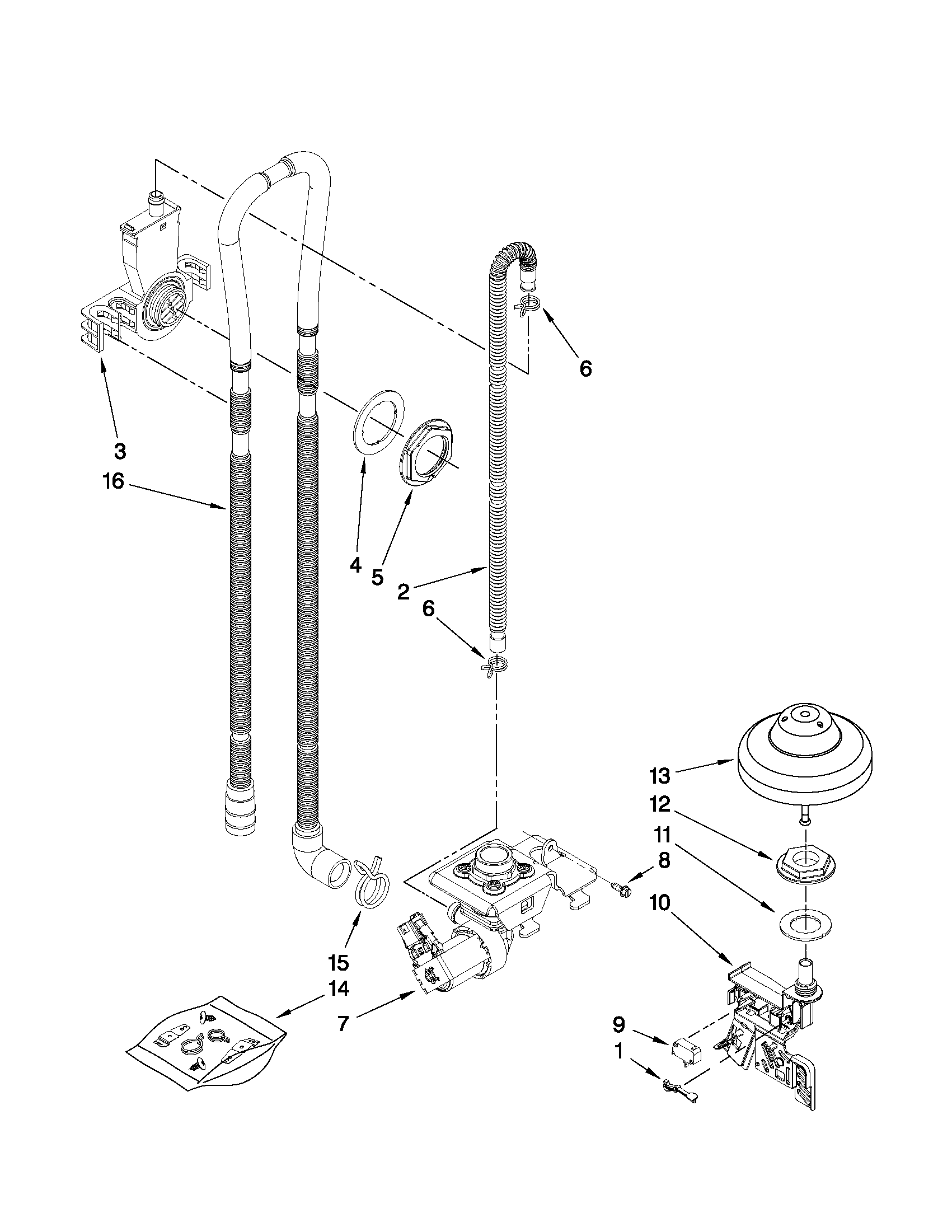 Kenmore Elite 66513929K010 fill, drain and overfill parts diagram