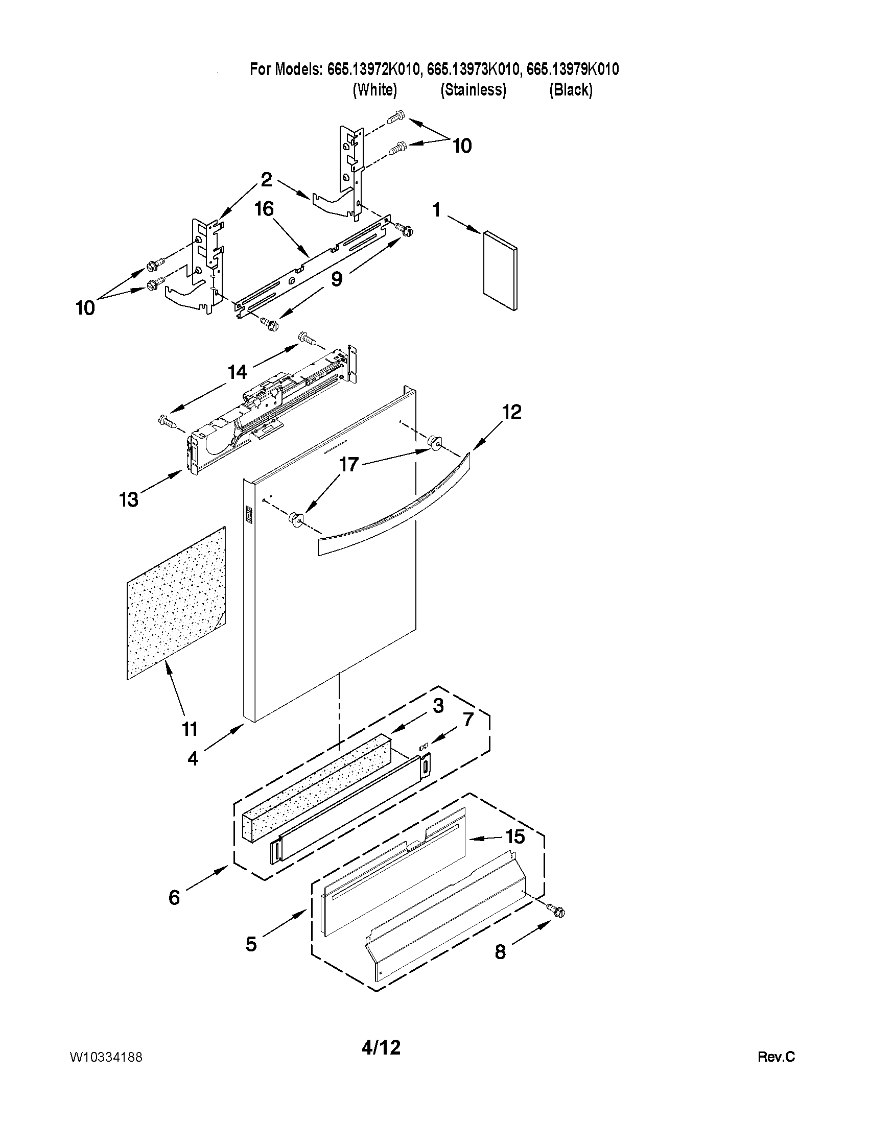Kenmore Elite 66513973K010 door and panel parts diagram